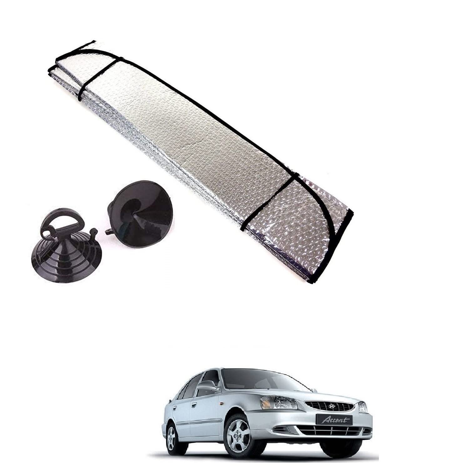 Auto Addict Car Sunshades Aluminium Foil Foldable Windshield (Front Window,Rear Window,1 pc) Sunshade for Accent