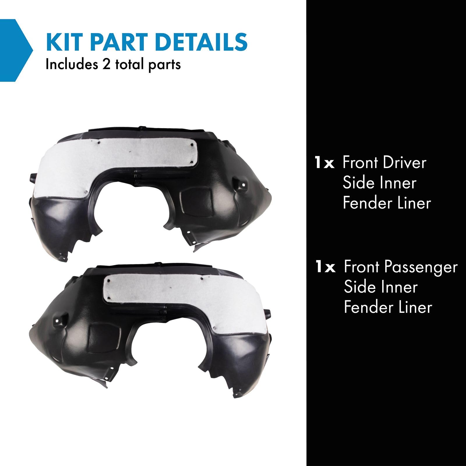 Trq Front Inner Fender Liner Set Compatible With 2016-2018 Ford Focus Fo1248182 Fo1249182