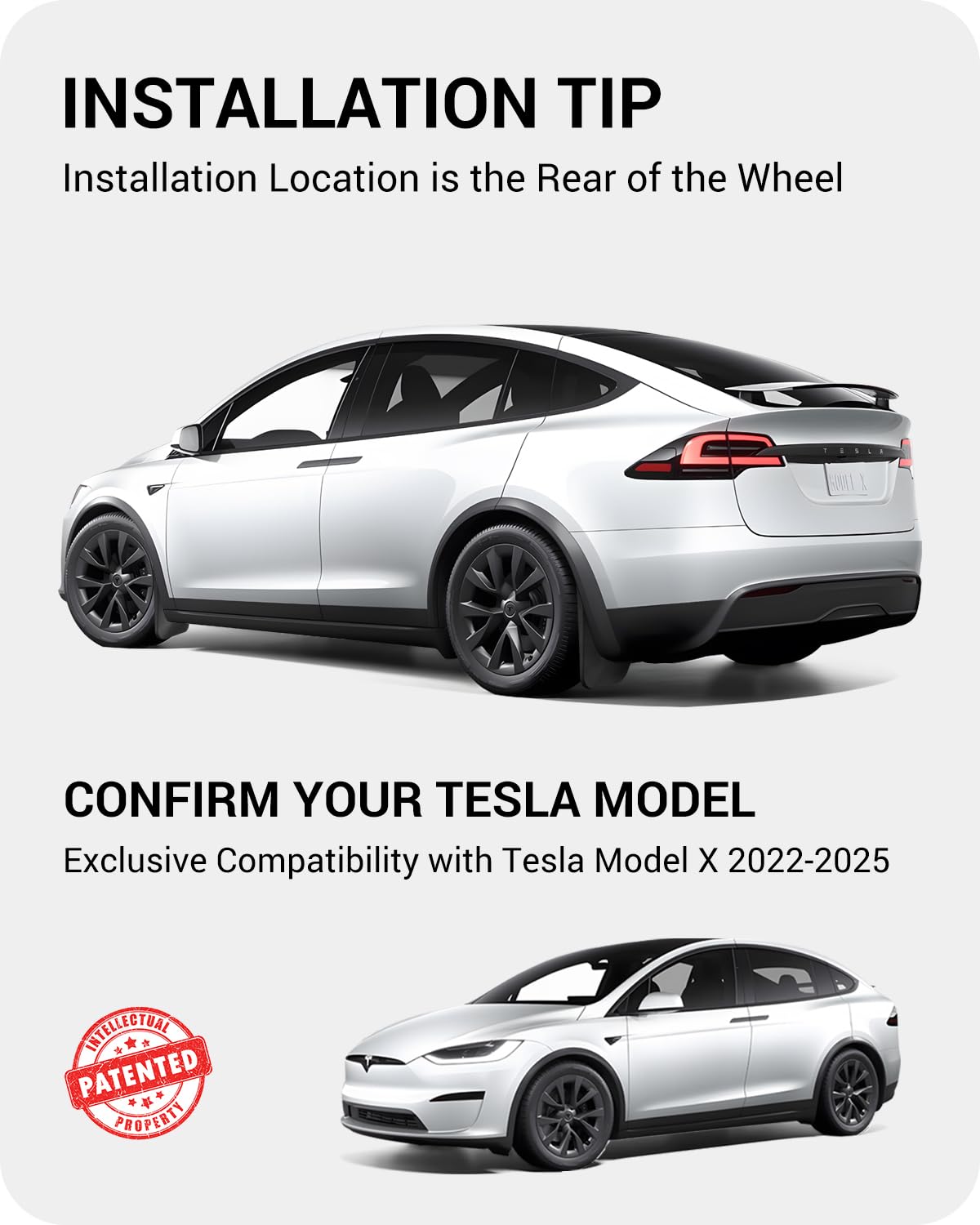 Basenor 2025 New Version Tesla Model X/Model X Plaid Mud Flaps Splash Guards No Drilling No Tape Mudguards Vehicle Tire Protecto