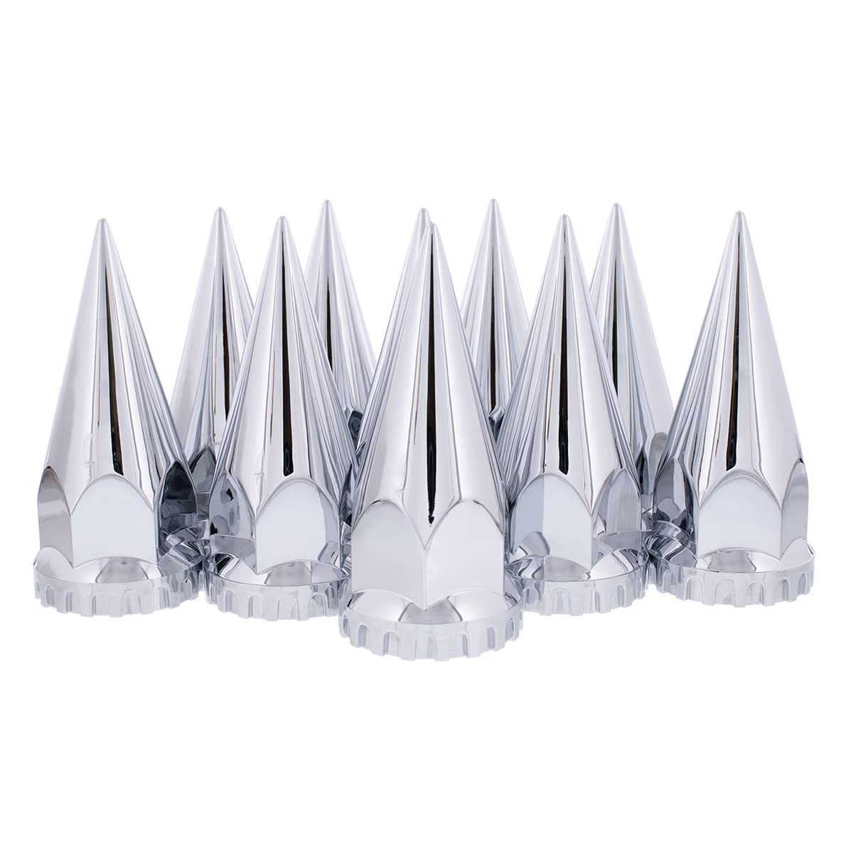 United Pacific 10569 33mm x 4 ¾” Chrome Plastic Super Spike Thread-On Nut Covers Caps, 33mm Thread-On Lug Nut Fitting, Truck Accessories - Pack of 10