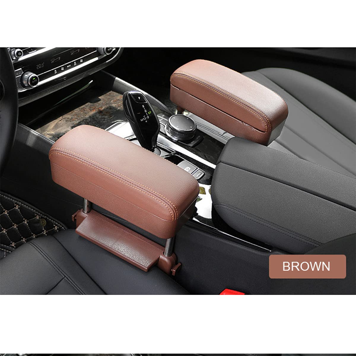 AOWIS Car Console Armrest Box Arm Rest Height Adjustable Comfort Elbow Pad Universal (Brown)