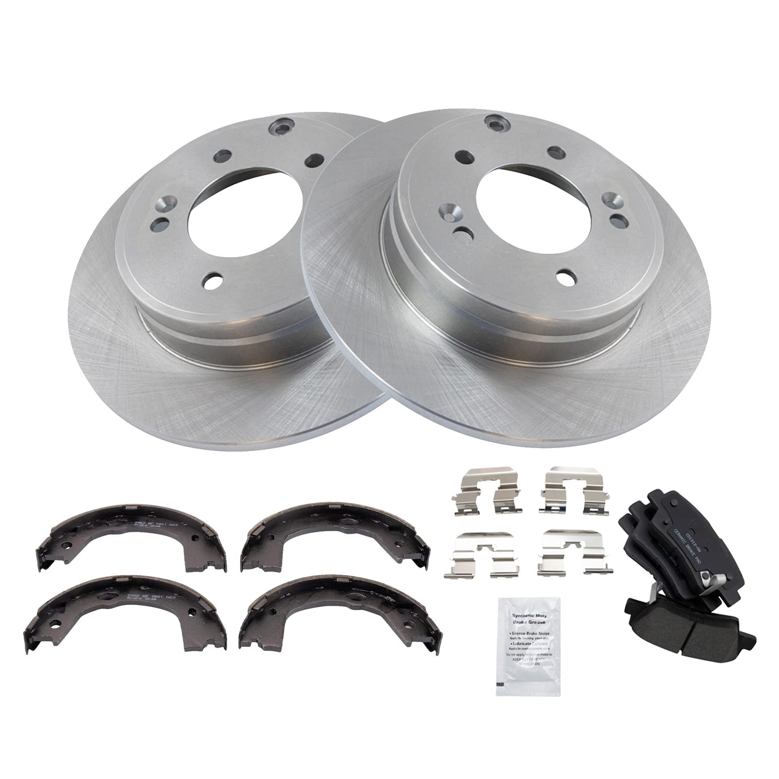 Trq Rear Brake Pad & Rotor Kit Brake Pads Brake Rotor Parking Brake Shoe Set Ceramic Compatible With 2010-2011 Hyundai Azera