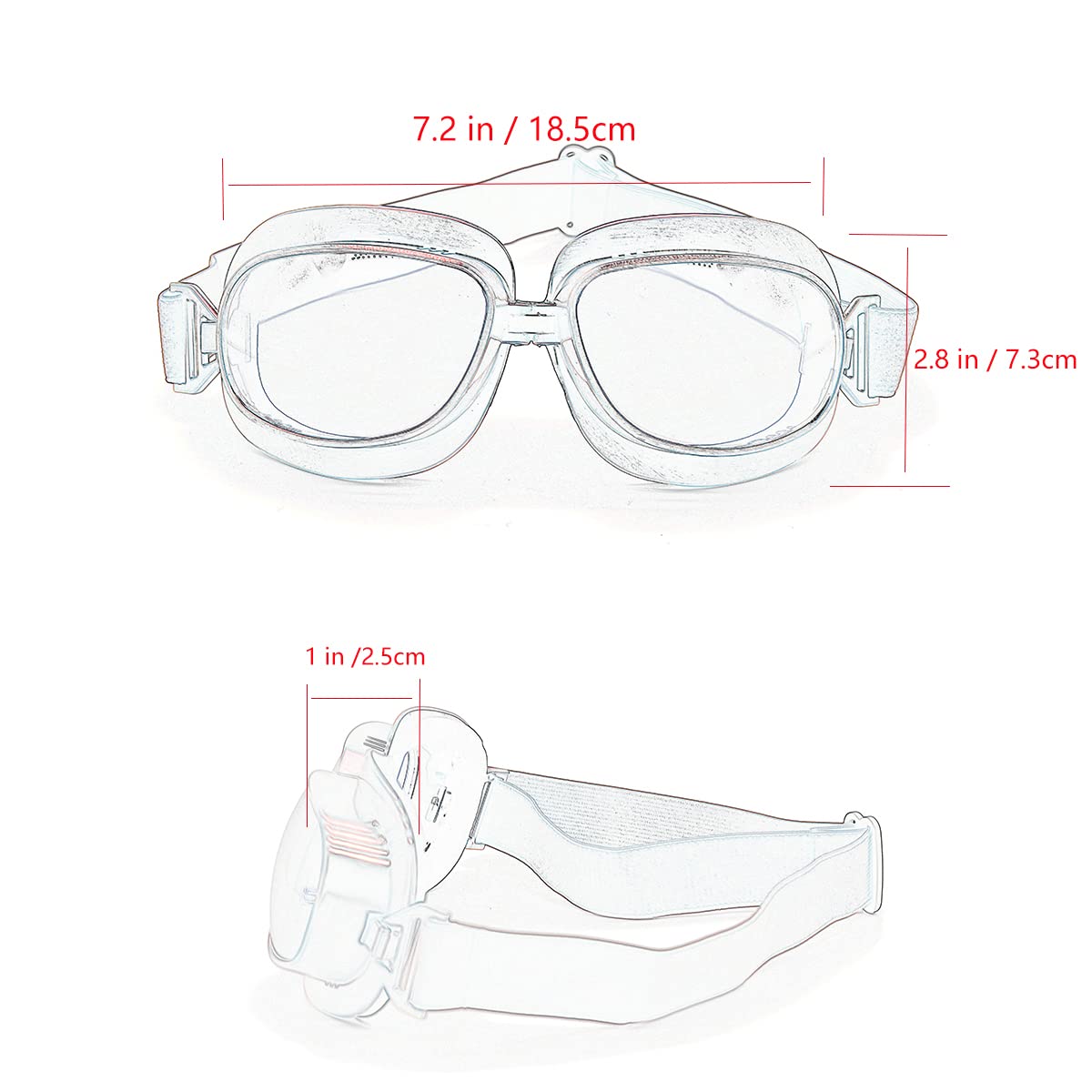 Kucehiup Vintage Aviator Goggles Motorcycle Goggles (Clear Lenses)