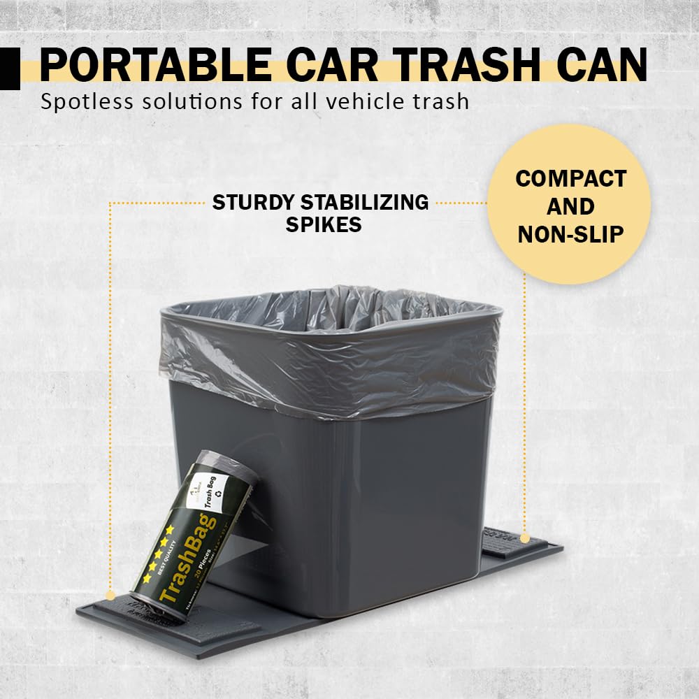 Haussimple Car Trash Can Leakproof Compact Garbage Bin W/Stability Flap, Anti-Slip Base, Portable Trash Holder For Cars, Trucks,
