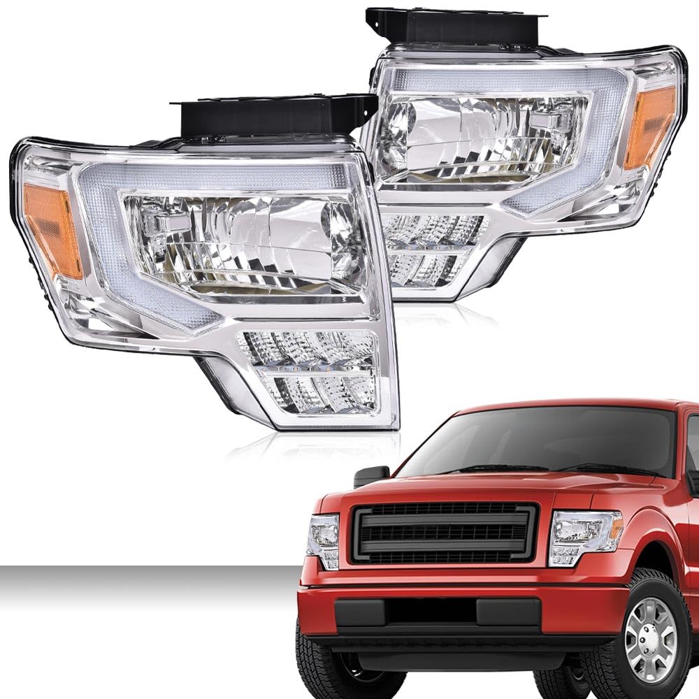 Pit66 Led Bar Headlights Assembly Compatible With Ford F150 2009 2010 2011 2012 2013 2014 Headlamp Replacement Pair Clear Lens C
