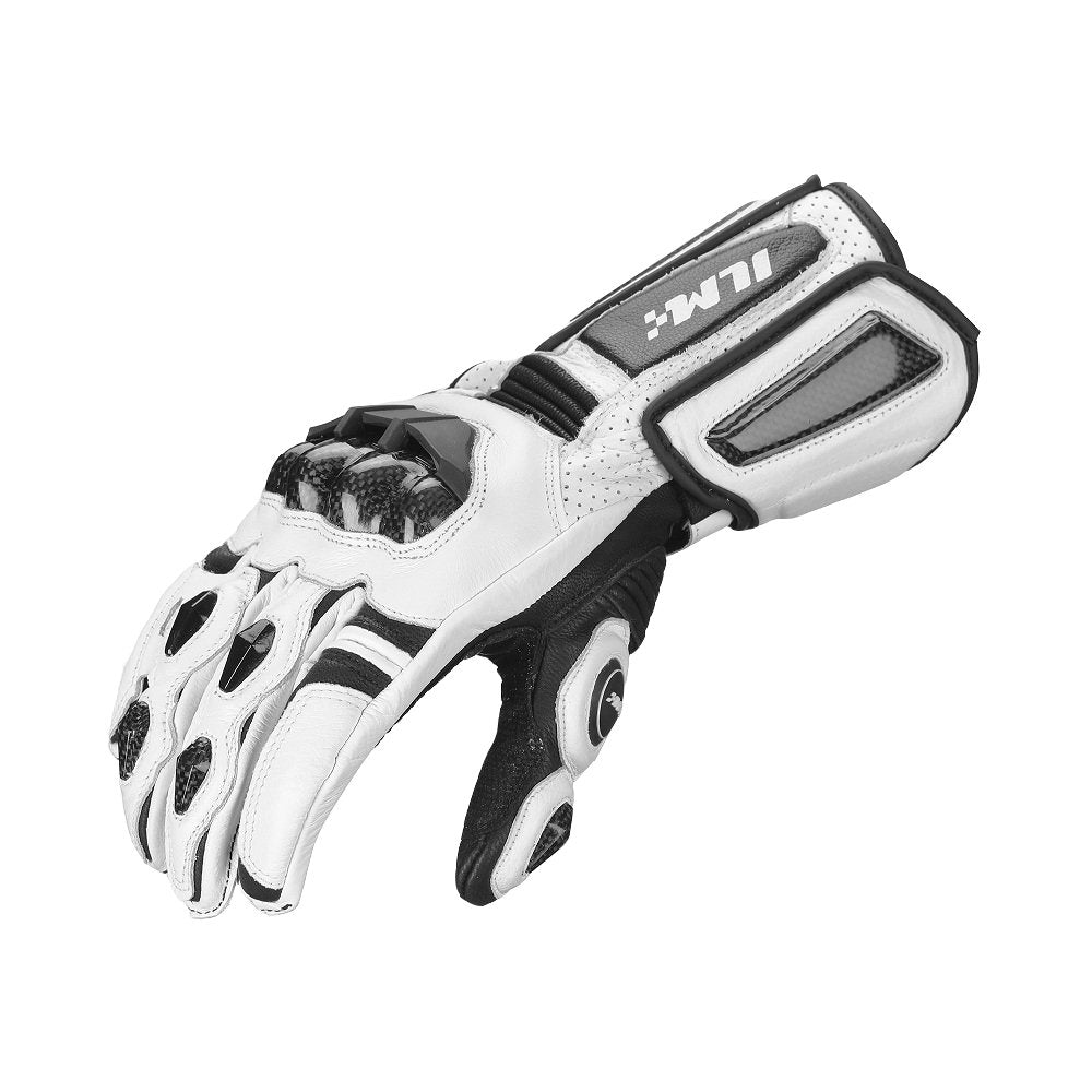 Ilm Air Flow Leather Motorcycle Gloves For Men And Women Model-Grc01L (L, White-Long)