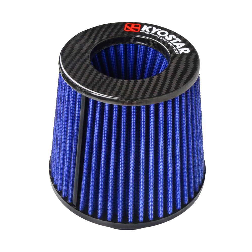 Kyostar 3 Inch 76Mm Cold Air Intake Filter Cone Universal Carbon Fiber Replacement High Flow Dry Air Filter Black