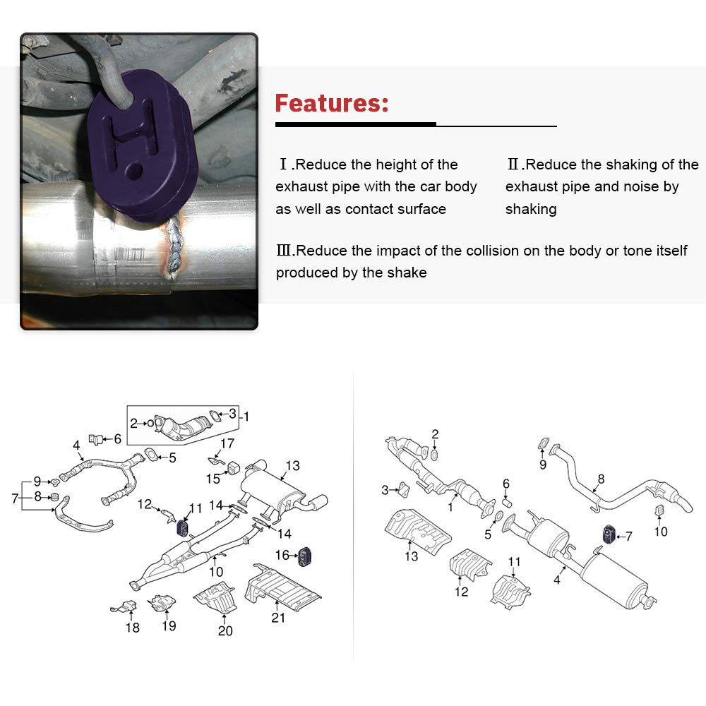 Ptnhz Racing Universal 4Pcs Polyurethane Exhaust/Muffler Rubber Short Hanger Insulator Bracket Bushing Mount 10Mm Blue