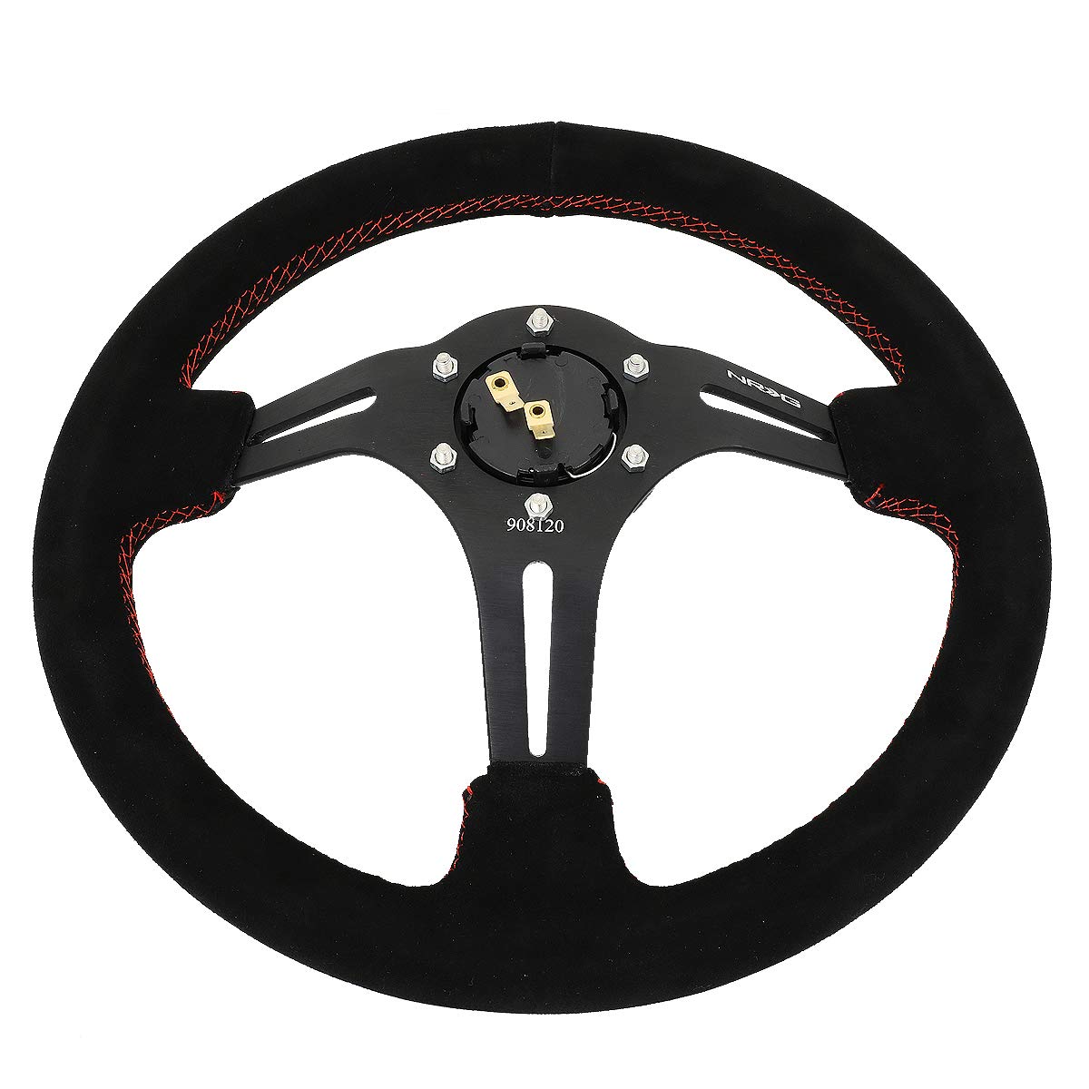Nrg Reinreplacement Forced Rst-018S-Rs 350Mm 3'' Deep Dish Red Stitch Black Suede Grip Steering Wheel