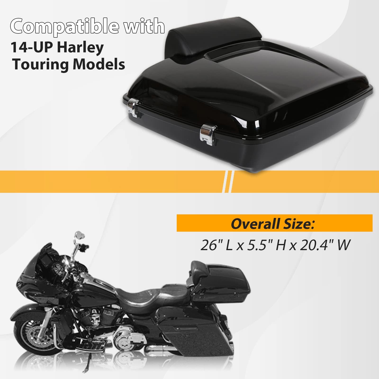 Ecotric 5.5 Razor Tour Pack Trunk Luggage W/Backrest Compatible With 2014-2024 Harley Davidson Touring Models Trunk Tail Box