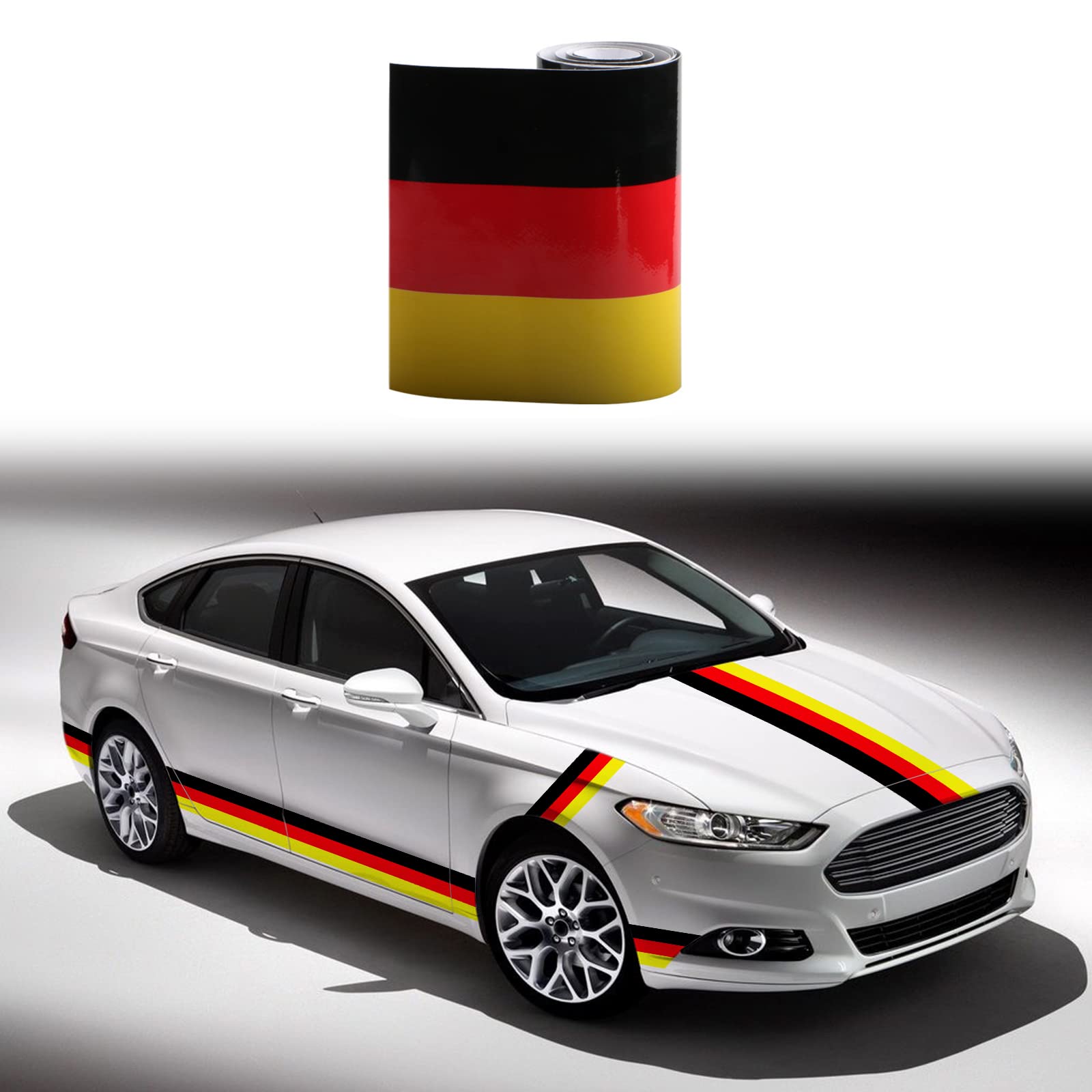Ramuel 118'' X6'' Germany Flag Color Stripe Decal Sticker Compatible With Euro Car Audi Bmw Mini Mercedes Volkswagen Porsche Vol