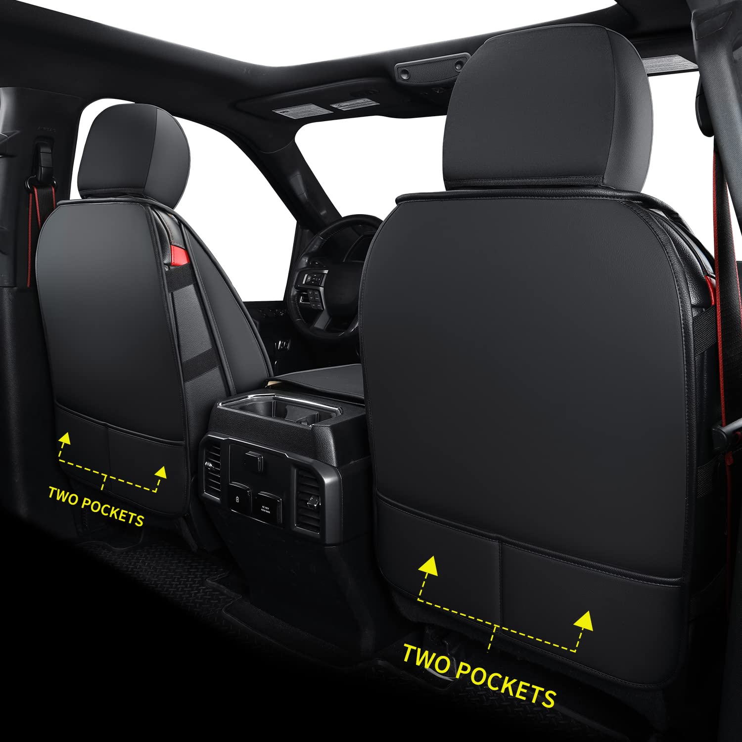 Luckyman Club F150 Faux Leather Seat Covers Fit For 2010-2014 F150 2011-2016 F250 F350 F450 Pickup Trucks(Front Pair, Black 2Pcs