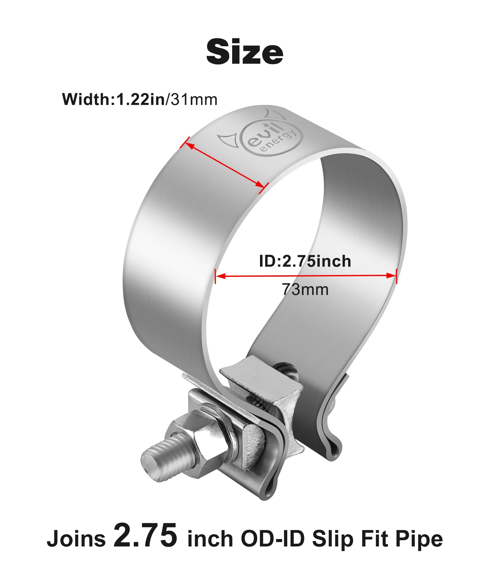 Evil Energy 2.75 Inch Exhaust Clamp,2 3/4 '' Narrow Band Muffler Clamp Stainless Steel For Heavy-Duty Exhaust Systems, Downpipes