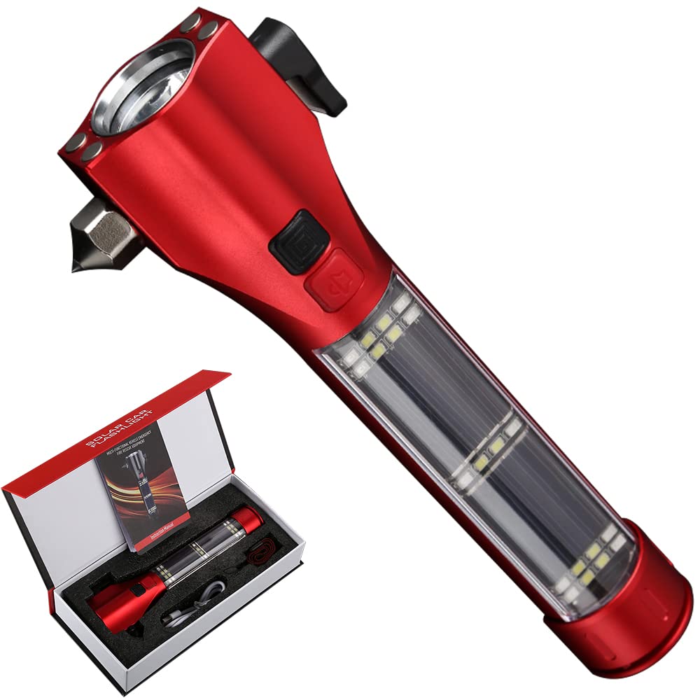 SINSEN Emergency Flashlight for Car, Seatbelt Cutter Window Breaker, 16-in-1 Multifunctional Safety Tool-Glass Hammer/Bright Sol