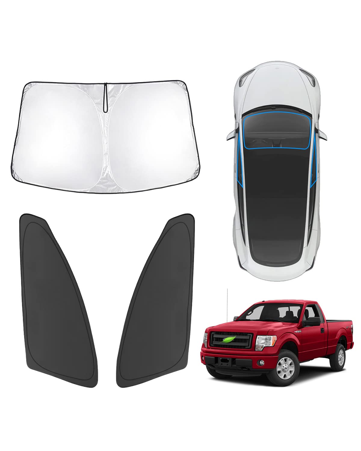 Karltys 3Pcs Windshield Sun Shade For 2009-2014 Ford F150, Front And Side Window Sunshade Custom Fit F-150, Thick Reflective Sun