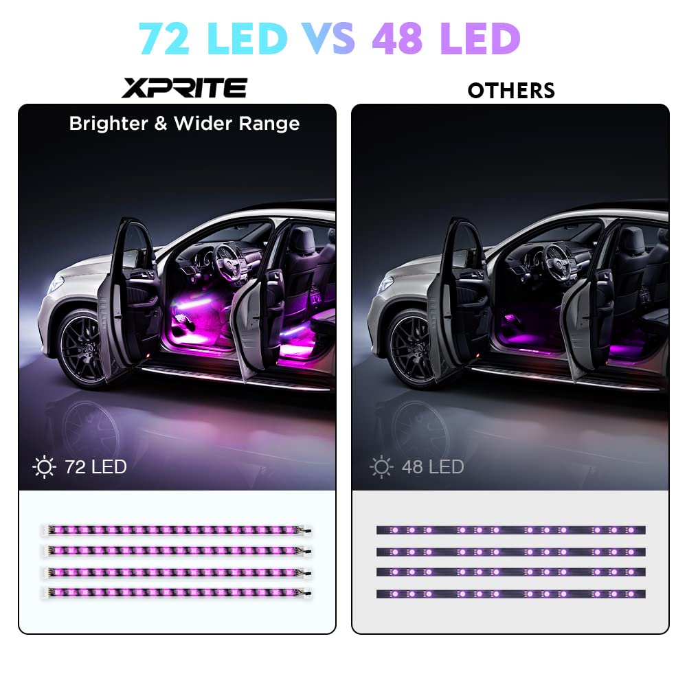 Xprite Rgb Led Car Interior Bluetooth Usb Light Strip, W/Wireless Remote And App Control,4 Pcs Under Dash Footwell Ambient Light