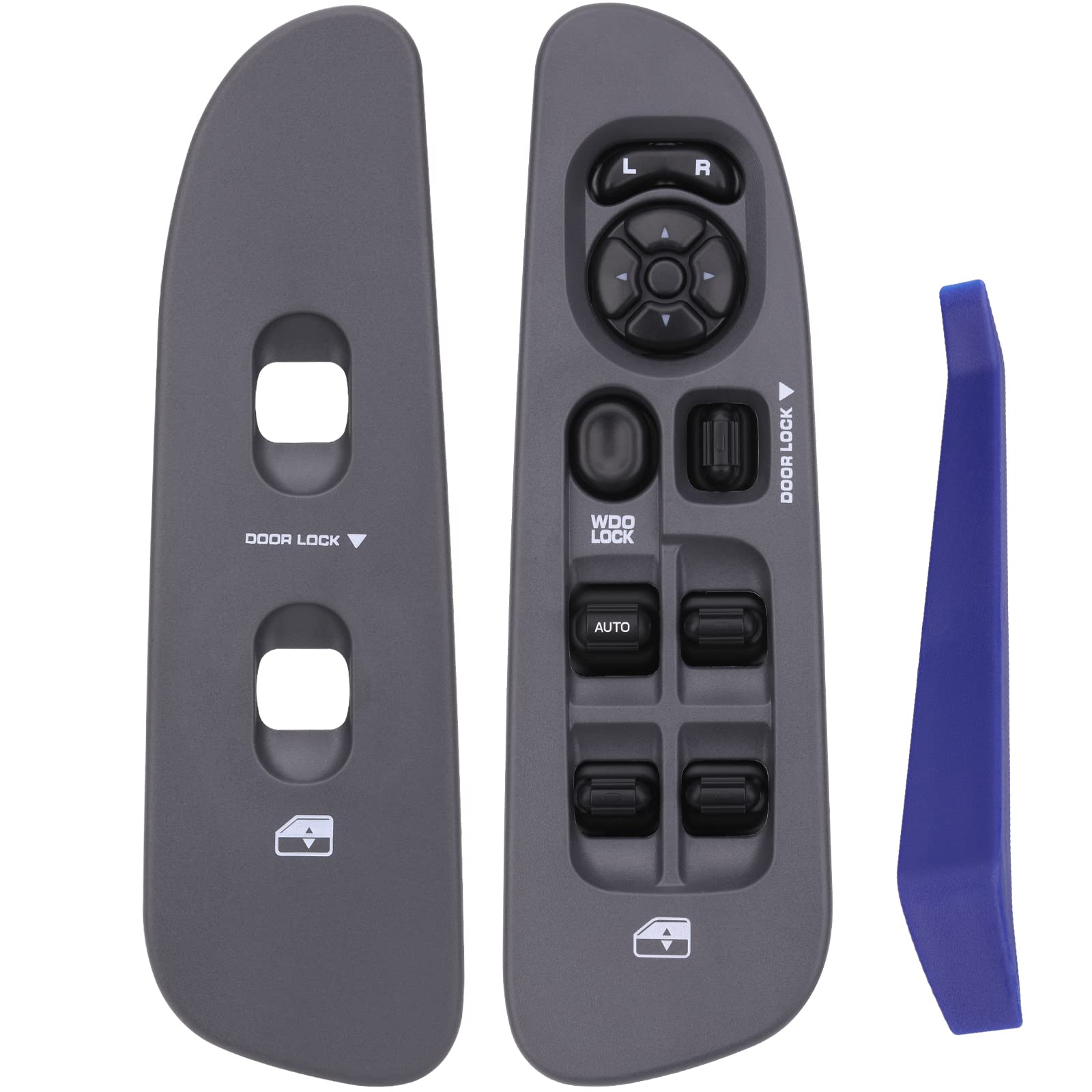 Obaee Power Window Control Switch Button&Bezel(Driver Side)& Window Bezel(Passenger Side) Compatible With 2002-2009 Dodge Ram 1500/2500/3500, Dark Gray