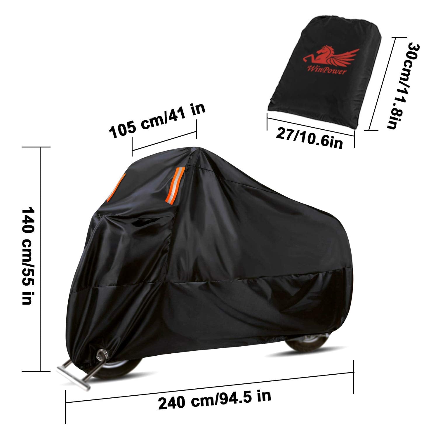 Winpower Outdoor Waterproof Motorcycle Cover All Weather Protection Winter Snow Universal Motorbike Bike Vehicle Cover, 94.5 X 4