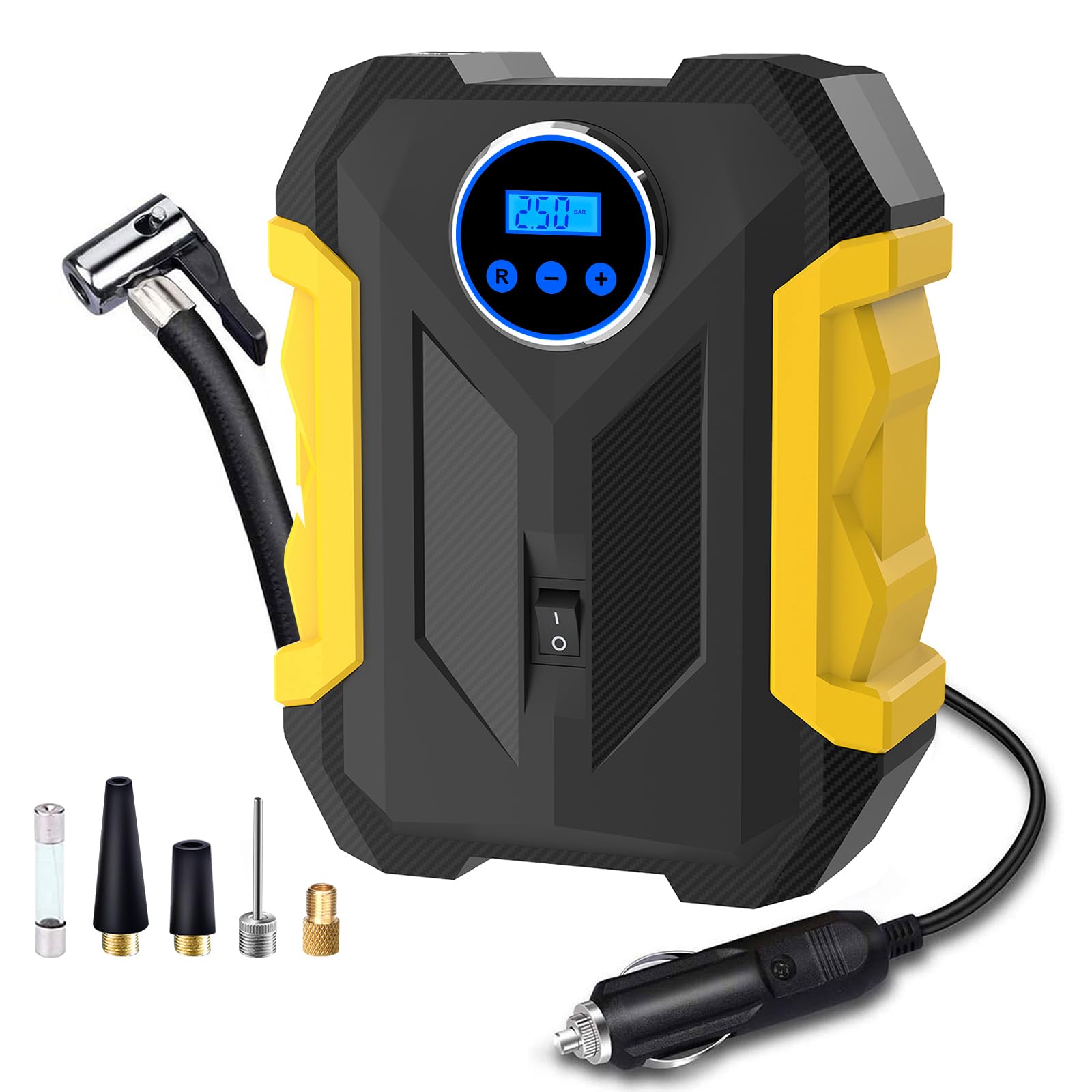Digital Air Compressor For Car Auto Pump Portable Tire Inflator With Led Light Dc 12V