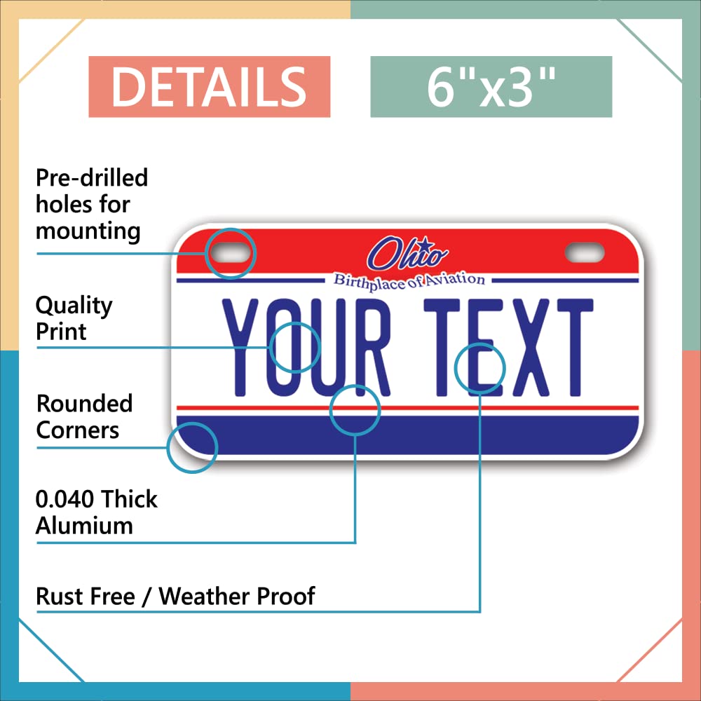 Inkmyplate Personalized Ohio Aviation Small License Plate | Bike 6X3 Inch | Select From All 50 States | 3 Sizes | Custom License Plates For Kids Bicycles | Power Wheels | Usa Thick .040 Aluminum