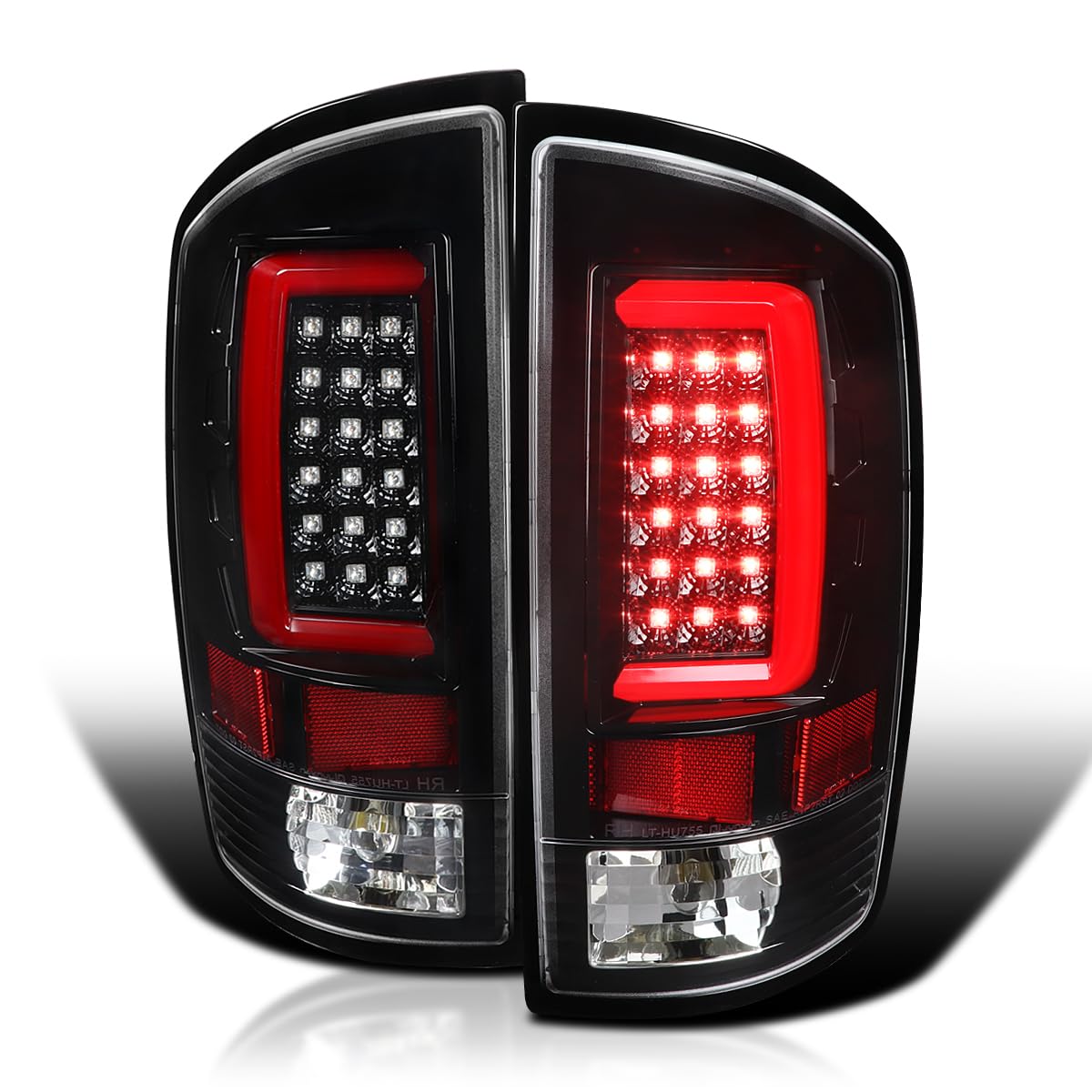 Spec-D Tuning Led Light Bar Jet Black Housing Clear Lens Tail Lights Compatible With 2007-2008 Dodge Ram 1500, 2007-2009 Dodge R