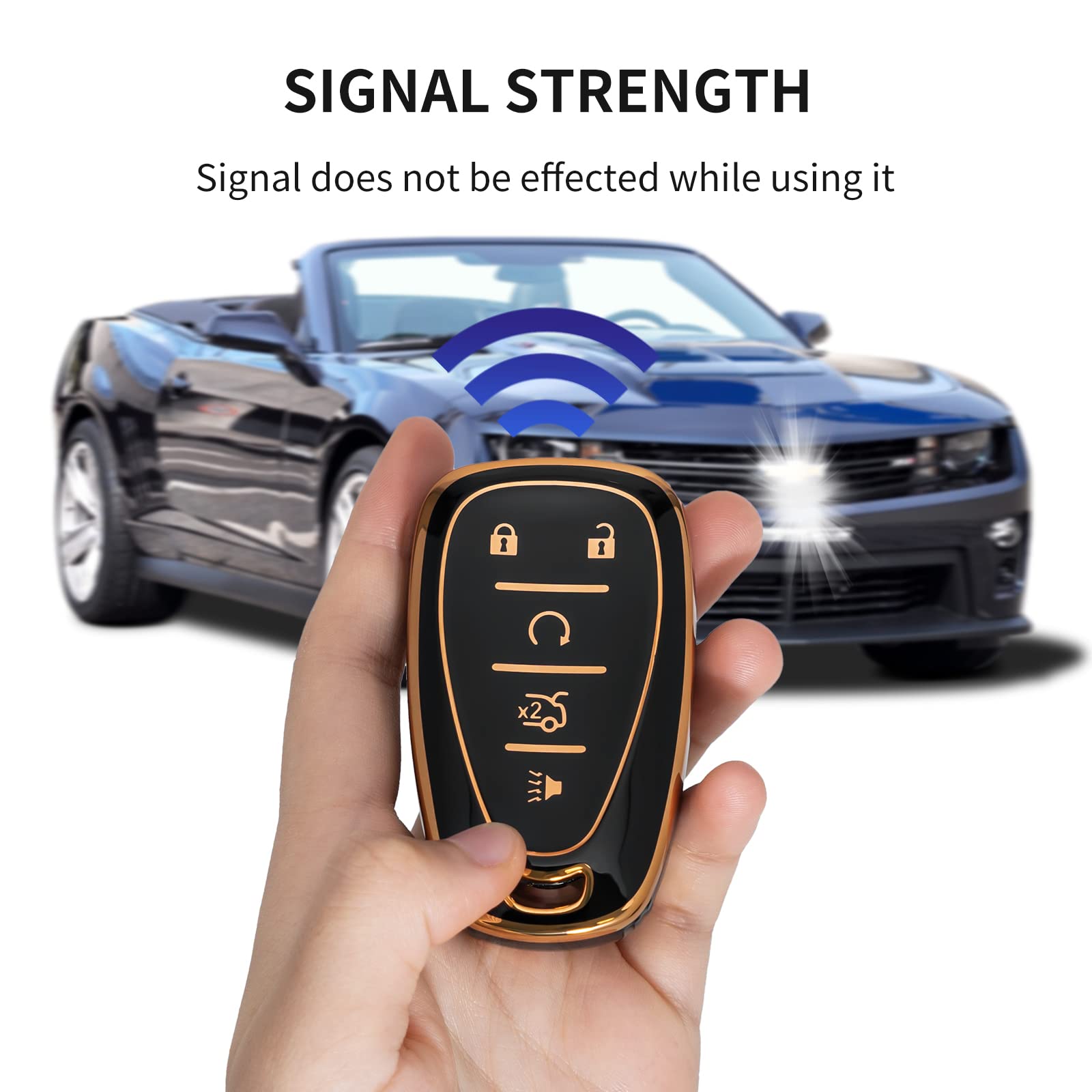 Offcurve For Chevy Key Fob Cover Case Full Tpu Protector For 2016 2017 2018 2019 2020 Chevrolet Chevy Malibu Camaro Cruze Traverse Spark Equinox Sonic Volt Bolt Car Accessories (4 Buttons, Black)