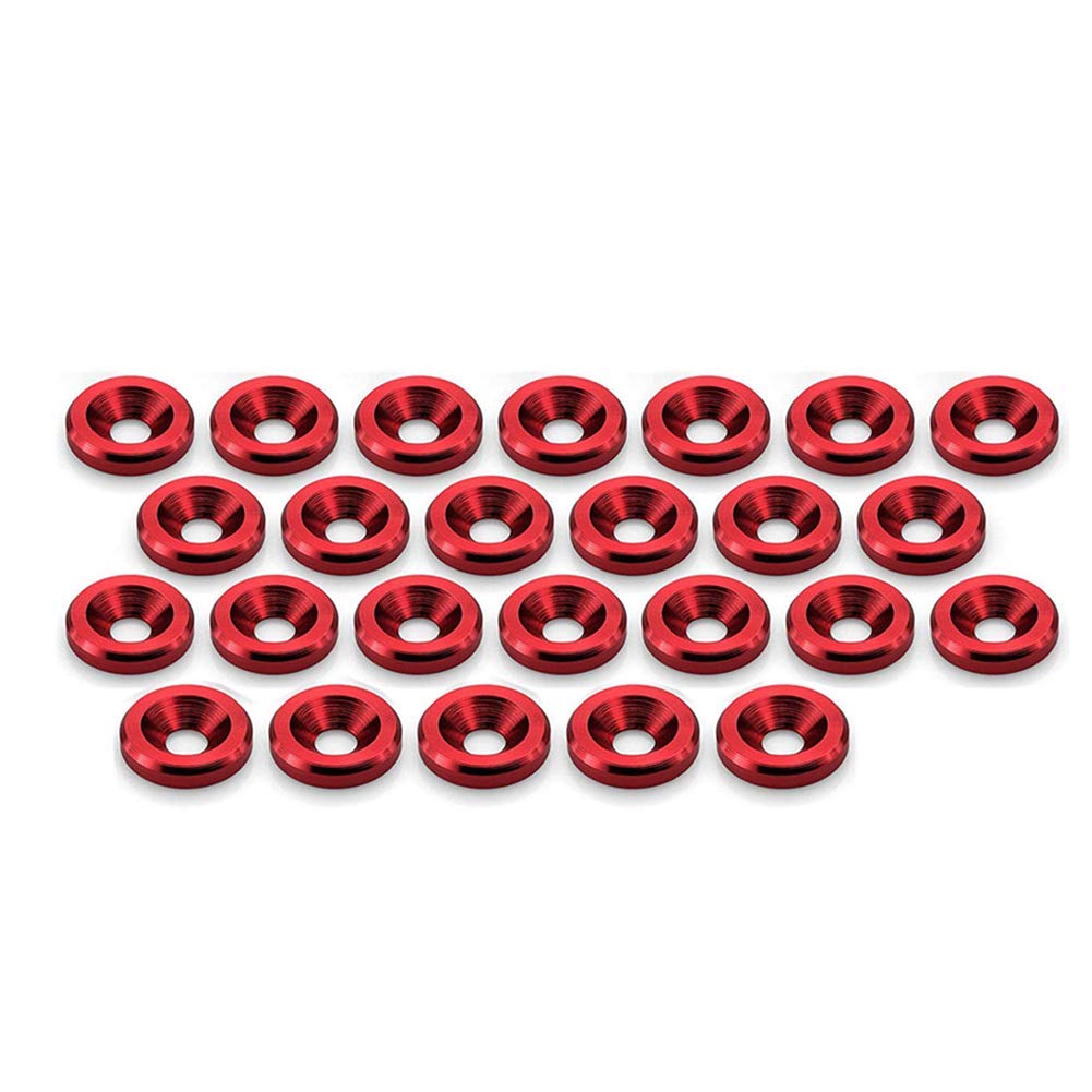 Stetion 25 Pcs Fender Bumper Washer Bolt 6061 T6 Grade M6X20Mm Cnc Finishing Washer Engine Bay Dress Up Fastener Kit (Red)