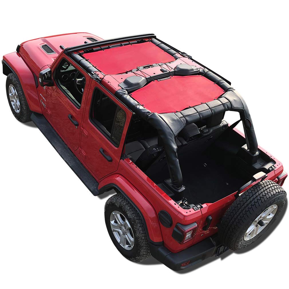 Shadeidea Sun Shade Top For Jeep Wrangler Sunshade Jl Unlimited (2018-2023) 4 Door Front And Rear 2 Piece-Cherry Red Mesh Screen