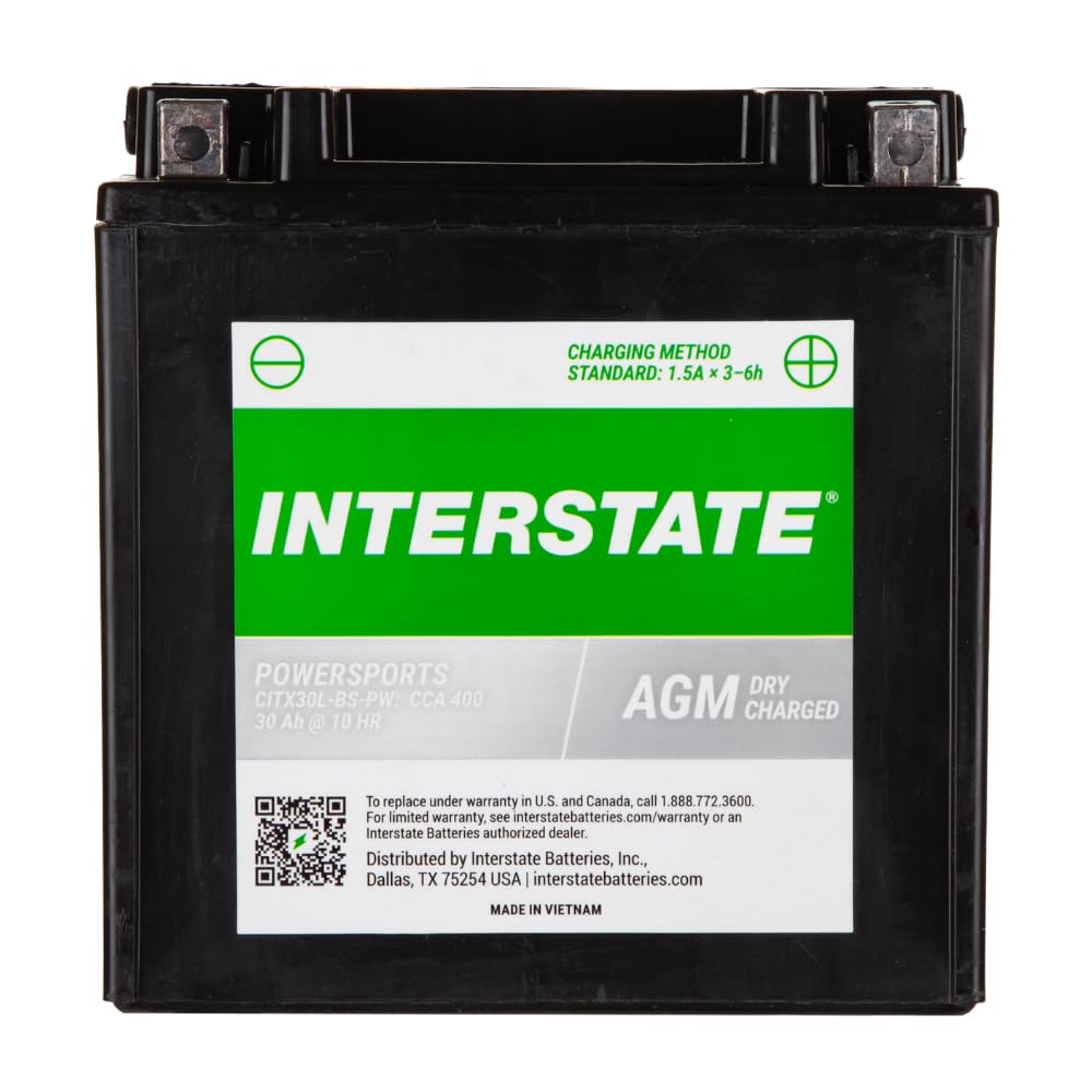 Interstate Batteries Yix30L-Bs 12V 30Ah Powersports Battery 400Cca High-Performance Agm Rechargeable Replacement For Harley, Pol