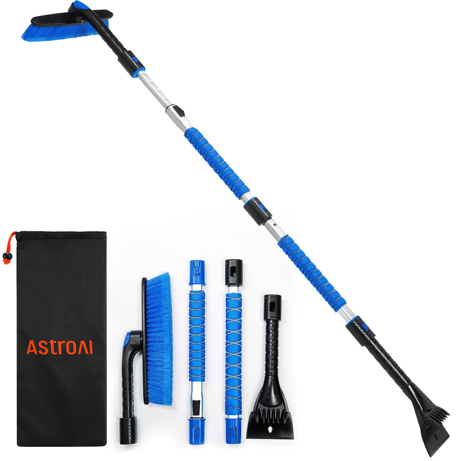 Astroai 62.4'' Ice Scraper And Extendable Snow Scraper For Car Windshield With Foam Grip And 360