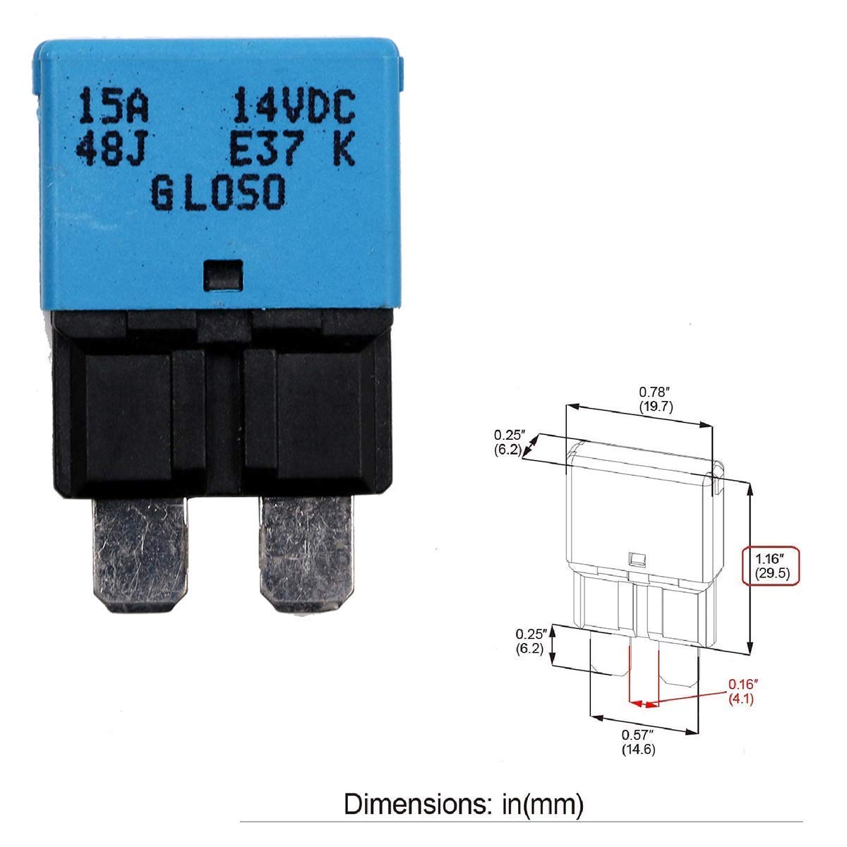 T Tocas E37 Auto (T1) Reset Low Profile Atc/Ato Circuit Breaker 5A 10A 15A 20A 25A 30A, 14V Dc (6Pcs Mixed)