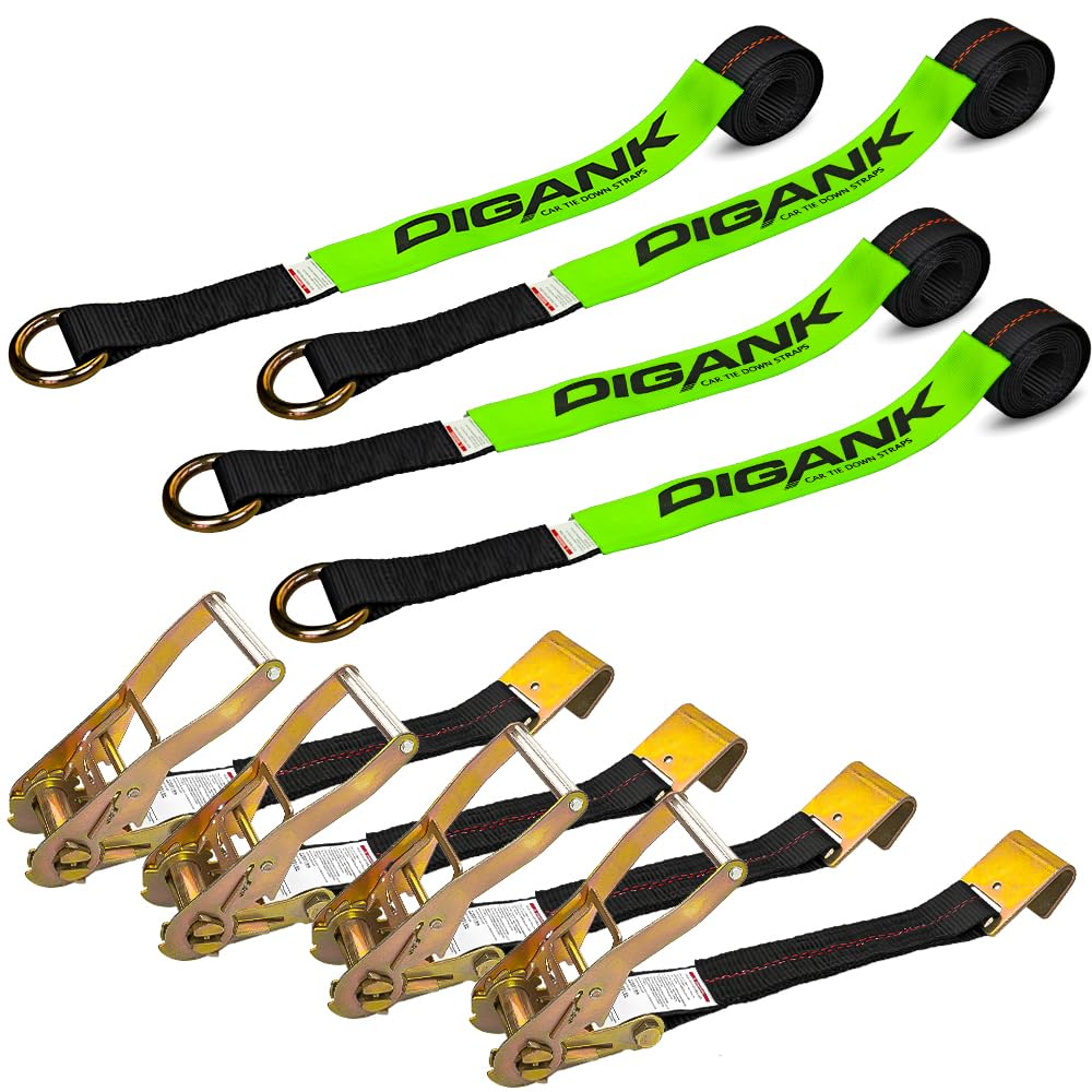 Wheel Tie Down Straps (4PK) - 2'' X 96'' Webbing with Flat Hooks for Easy Tire Hauling on Trailers, Cars, SUVs, and Sports Vehic