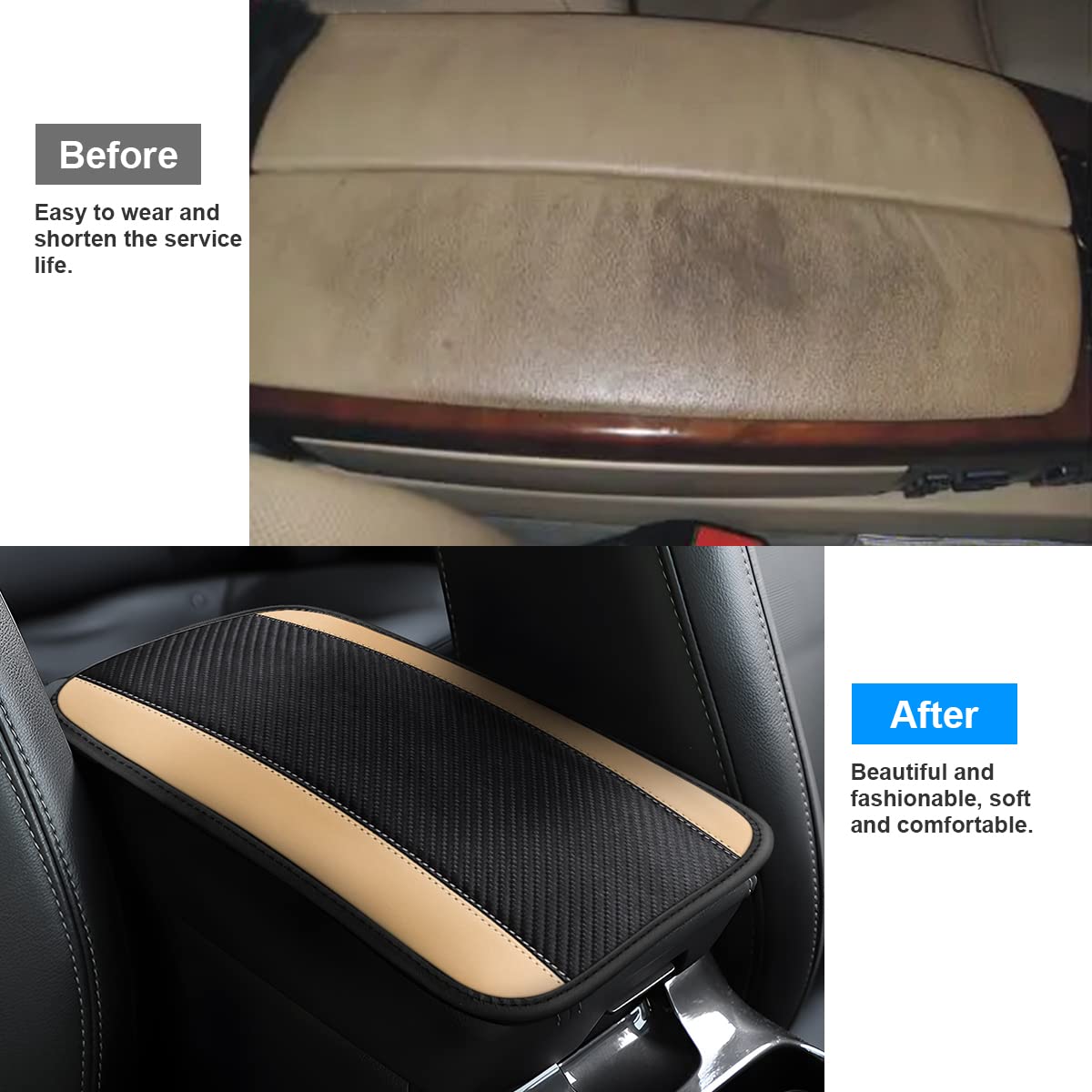 8Sanlione Car Center Console Cover, 12.6X7.5 Pu Leather Car Armrest Cover Universal Waterproof Center Console Pad, Car Accessories Interior Protection For Cars, Vehicles, Suvs (Beige)