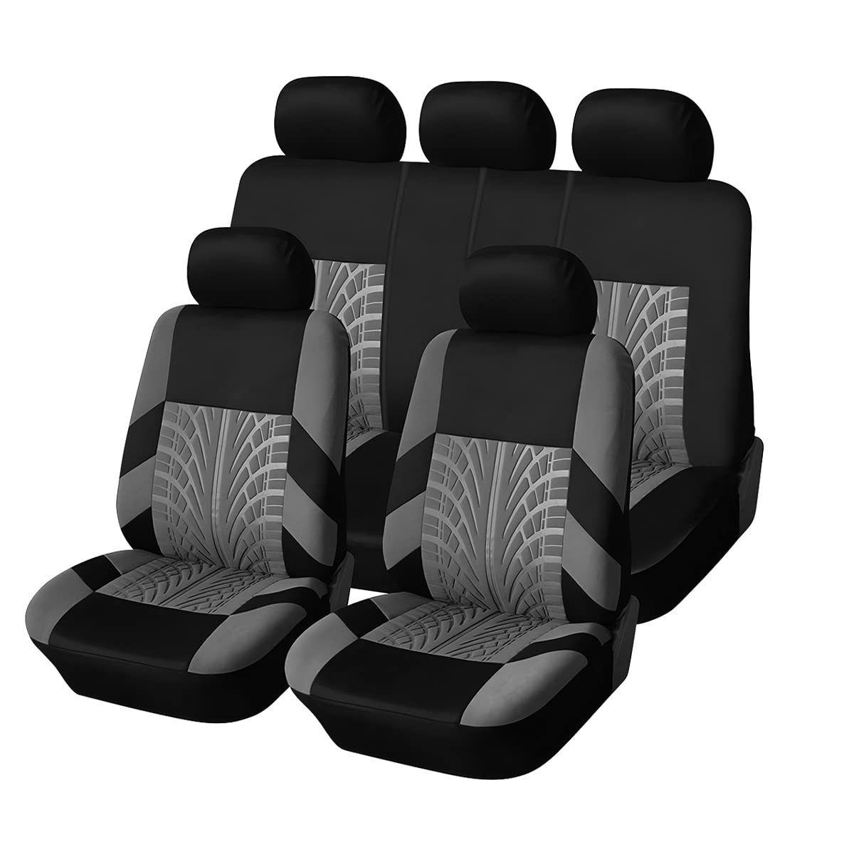 Car Seat Covers Full Set, Polyester Front Bucket Seat Protectors With Split Bench Back Seat Covers, Breathable Thicken Premium Sporty Seat Cushions, Auto Accessories For Car, Suv (Gray/Front,Back)