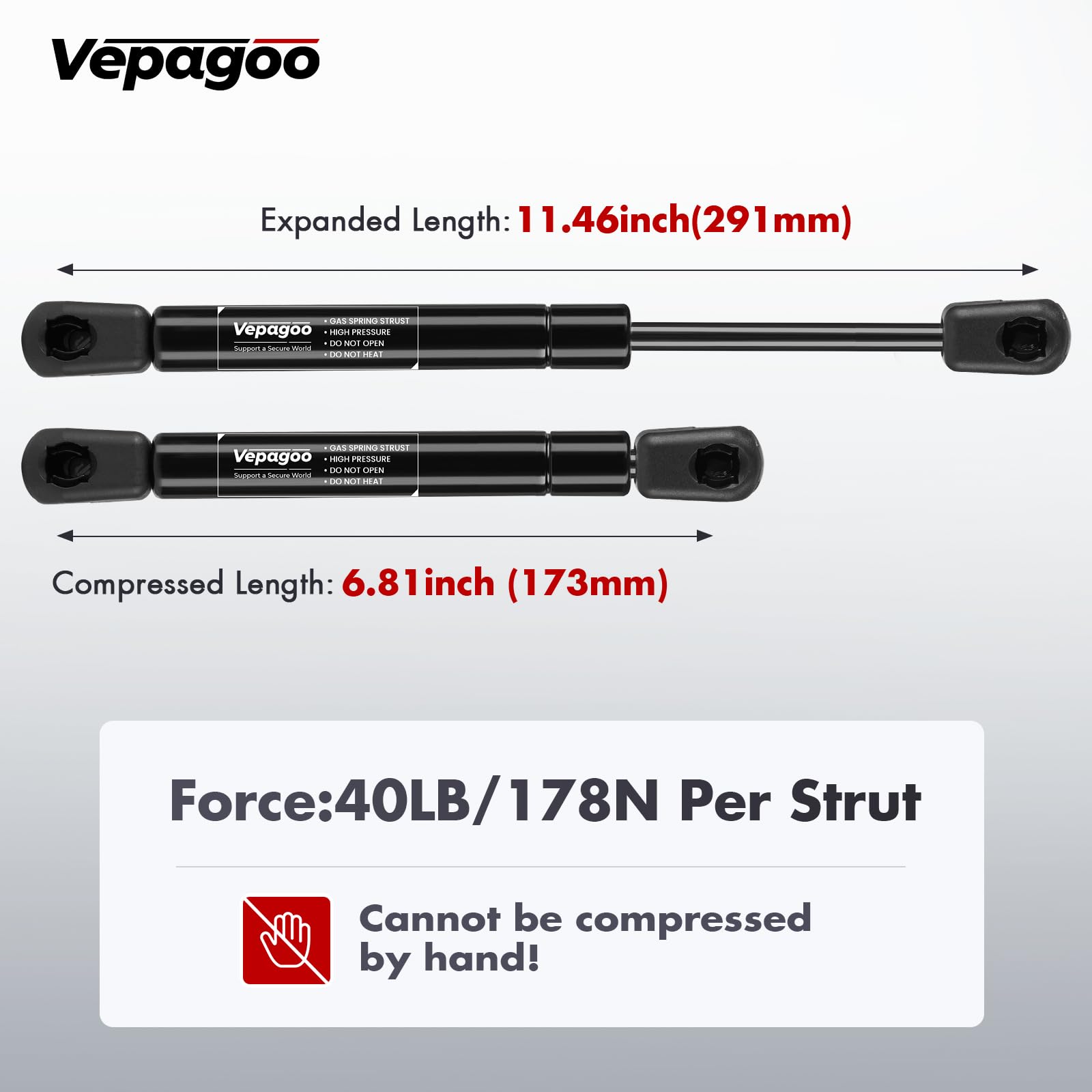 Vepagoo 11 inch 40Lb/178N Gas Strut Shock for Truck Tool Box Lid, Weatherguard Toolbox Lift Support Camper Topper Window Cadet D