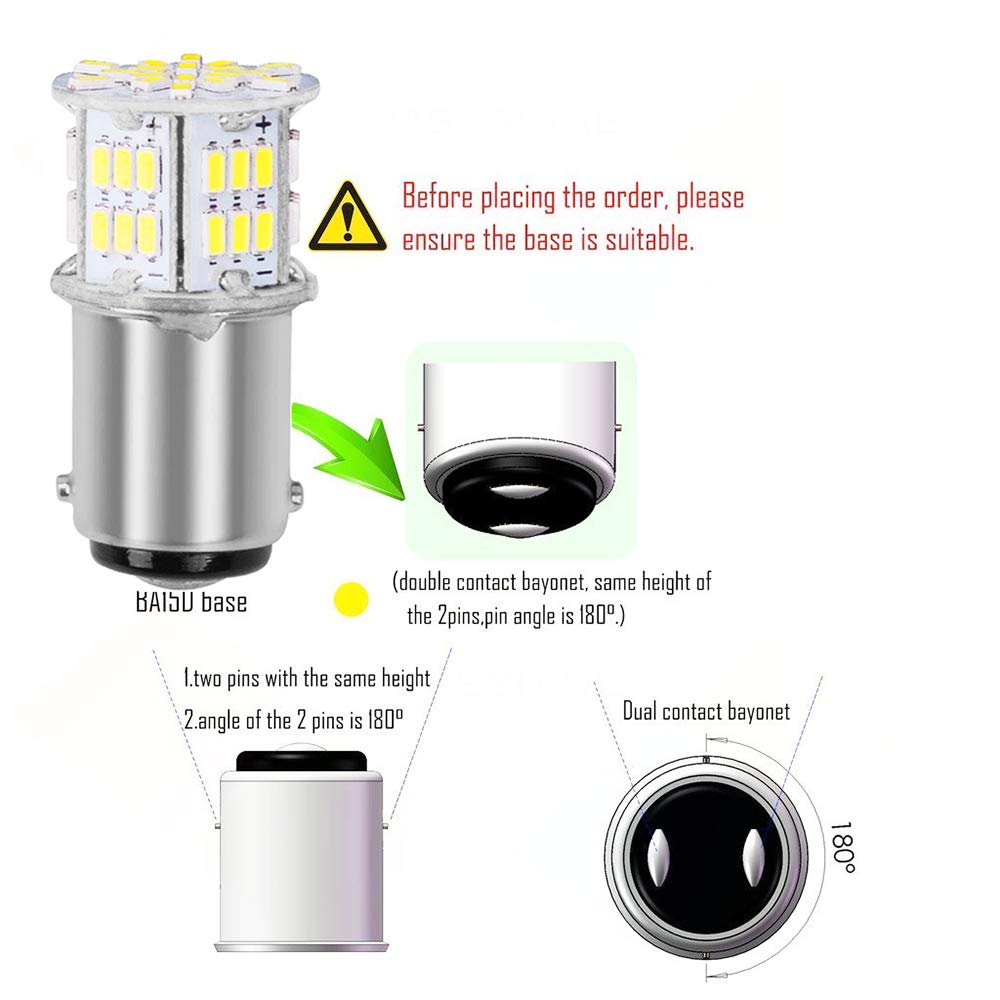 BlyilyB BA15D Bright White LED Bulbs for Car, Trailer, RV, Boat - 6 Pack Interior Tail Light Bulbs