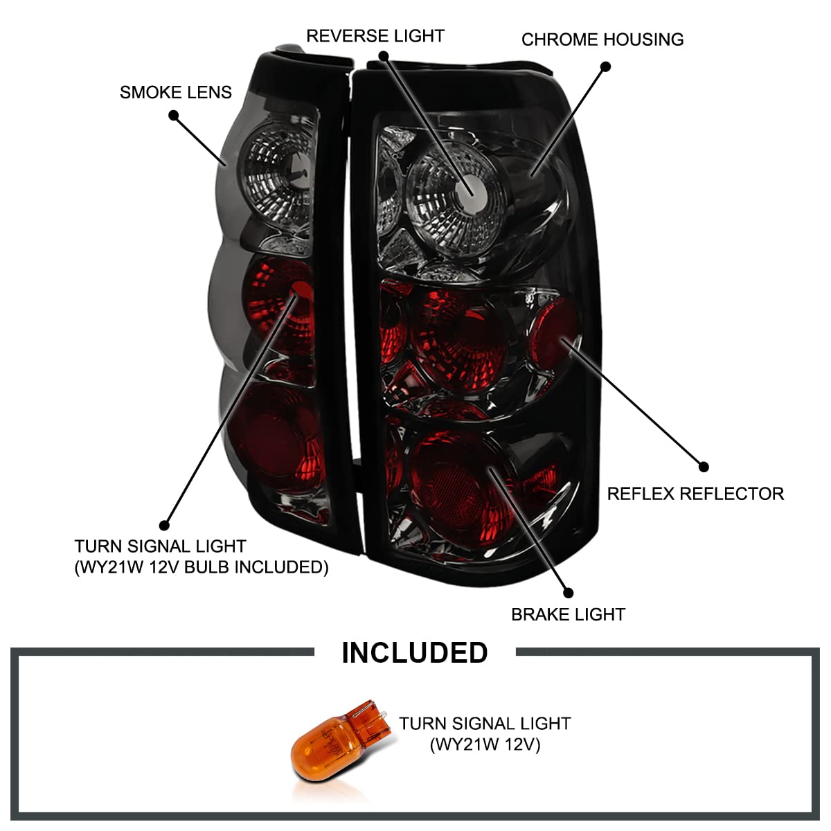 Spec-D Tuning Smoke Lens Tail Lights Compatible With 1999-2002 Chevy Silverado 1500/1500Hd/2500/2500Hd/3500 Sierra Models, Left