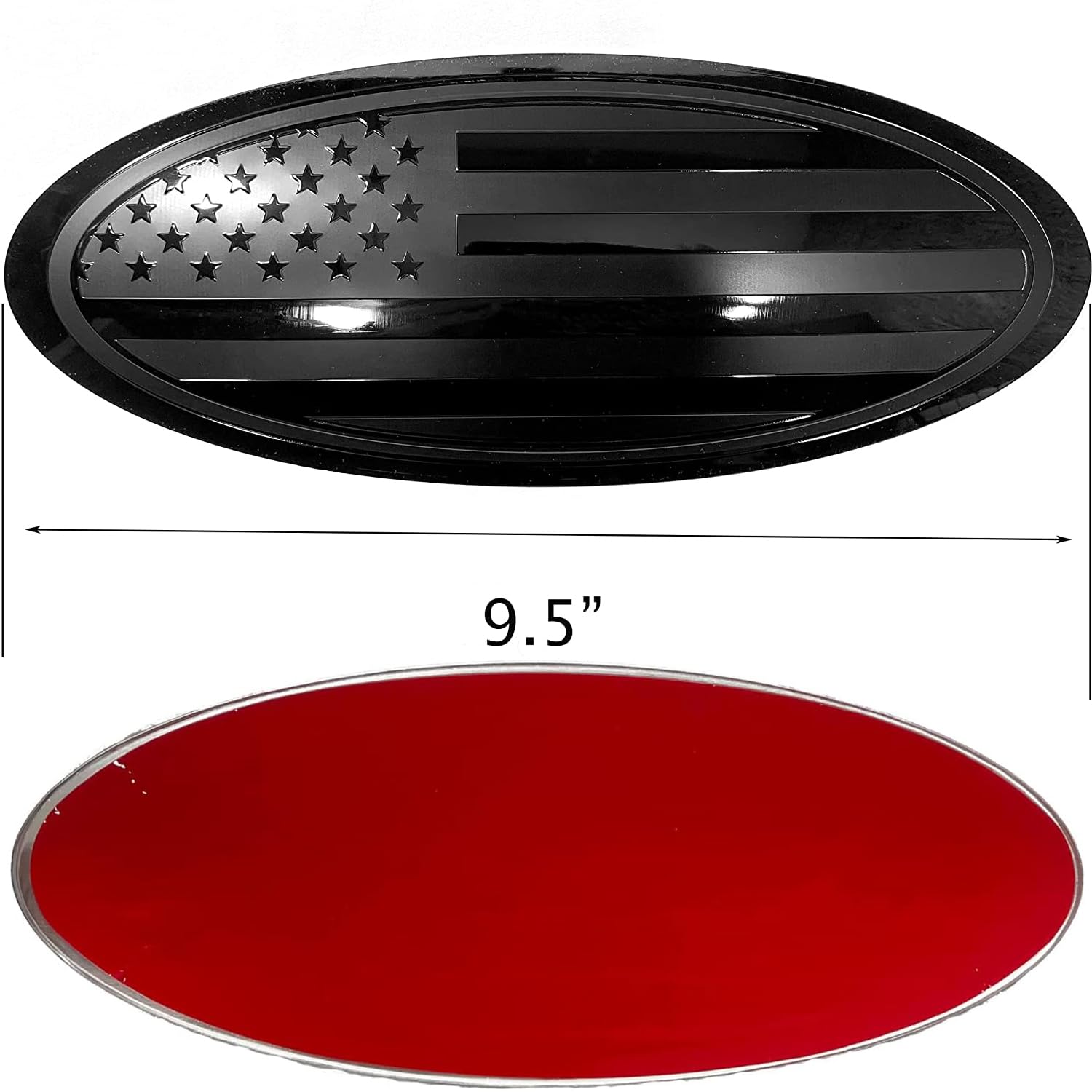 Sadkunf 2Pcs 9.5 Inch Replacement For Ford F150 Emblem Overlay Front Grille/Tailgate Rear Aluminum Oval American Flag Badge Fit 2015-2021 Years (2Pcs Black, 9.5 Inch)