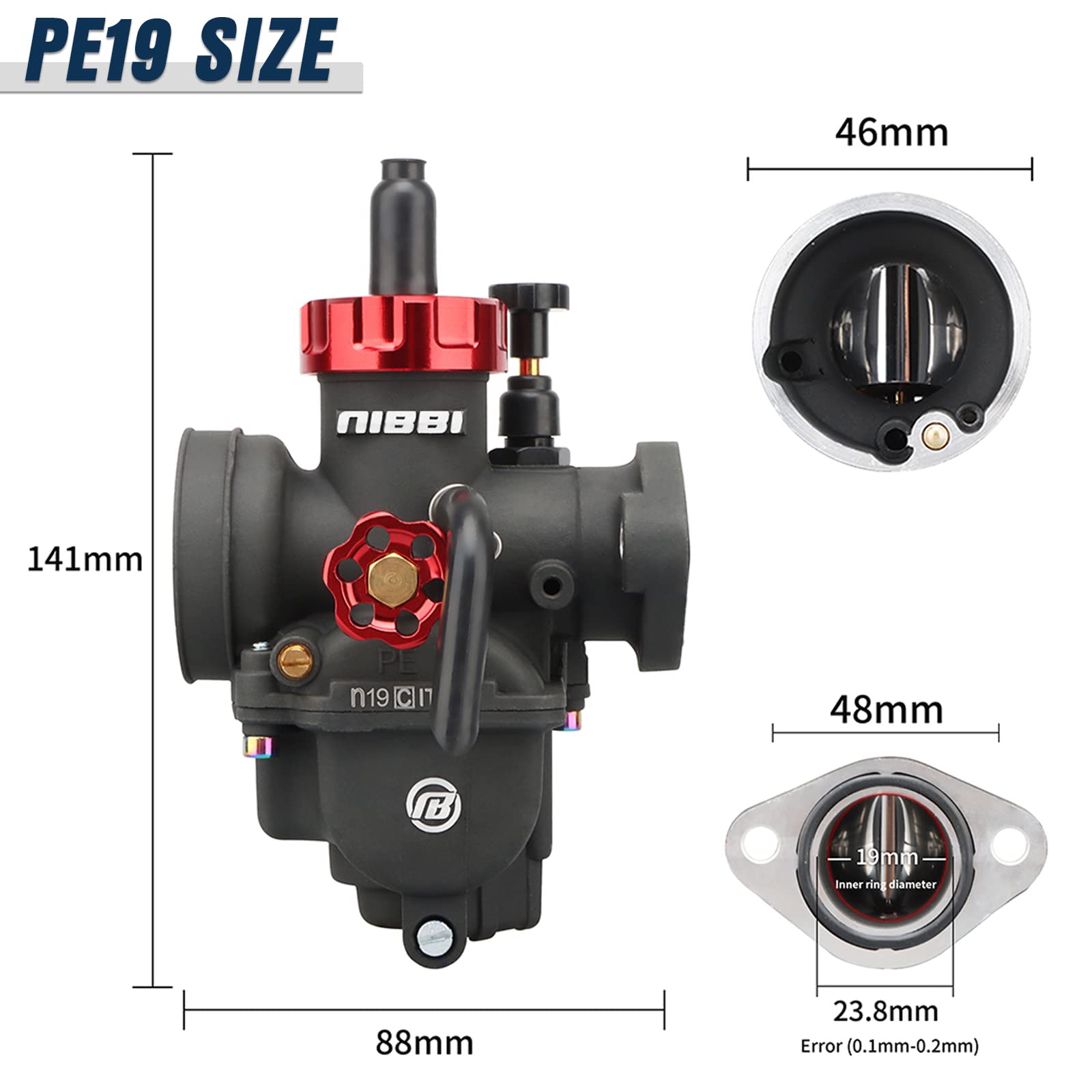Nibbi Carburetor Pe19Mm, Fits 110Cc 125Cc Flange Motorcycle Engines, With Main Pilot Jet, Fits For Honda Apollo110 Ssr110 Pit Dirt Bike Taotao Gy6 Atv