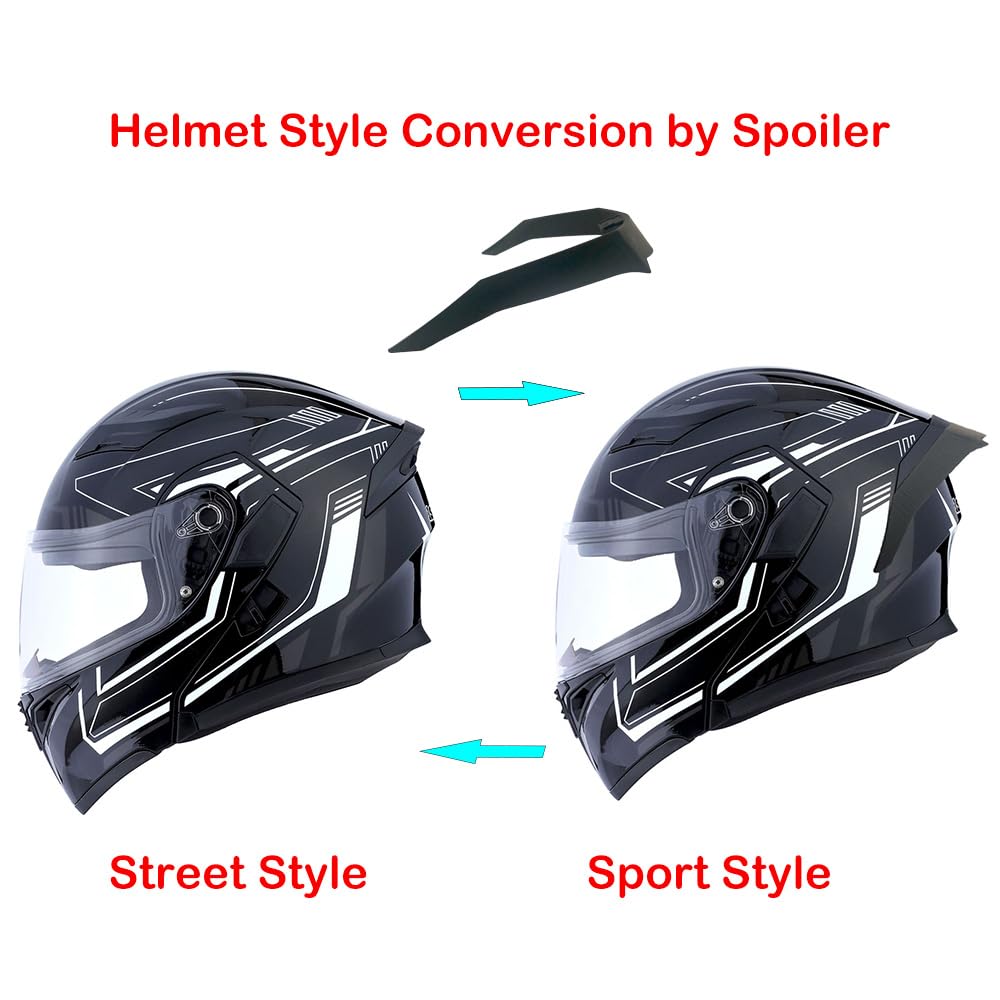 1Storm Motorcycle Modular Full Face Helmet Flip Up Dual Visor Sun Shield: Hb89 Arrow White