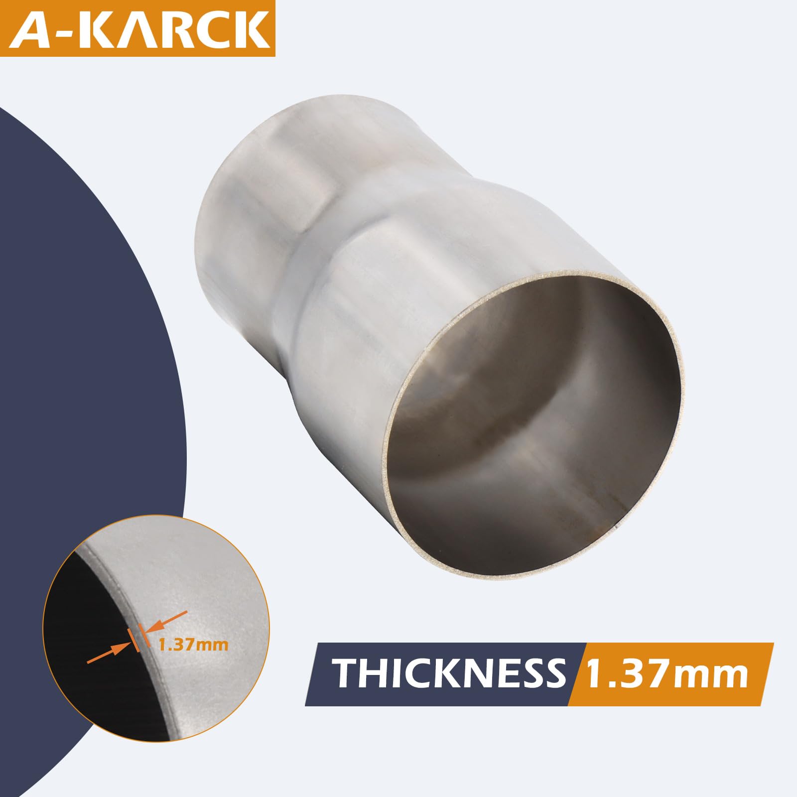 A-KARCK Stainless Steel Exhaust Adapter 2'' ID to 2.5'' OD, Engine Exhaust Pipe Reducer 3.6'' Overall Length