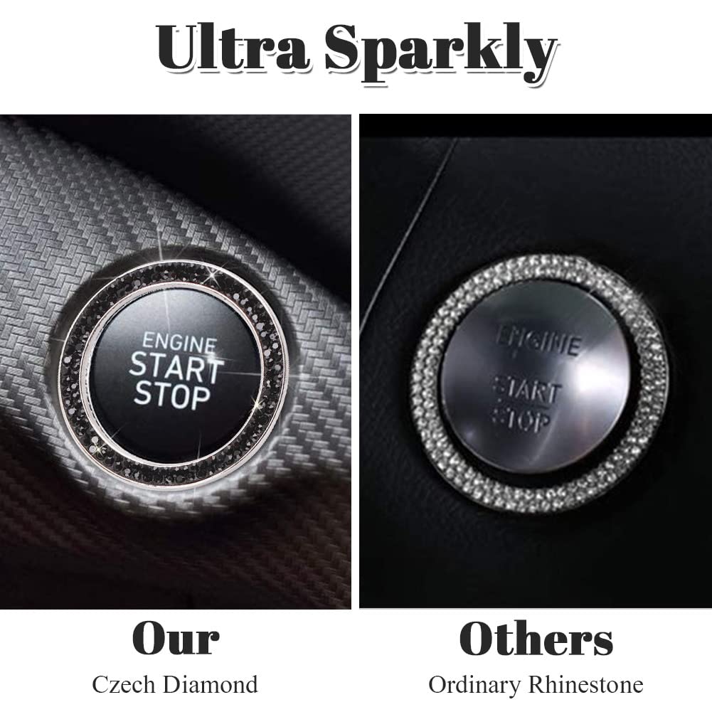 Tobequeen Car Bling Ring Crystal Car Stickers Rings Womens Car Decals,Bling Car Interior Accessory For Women,Black