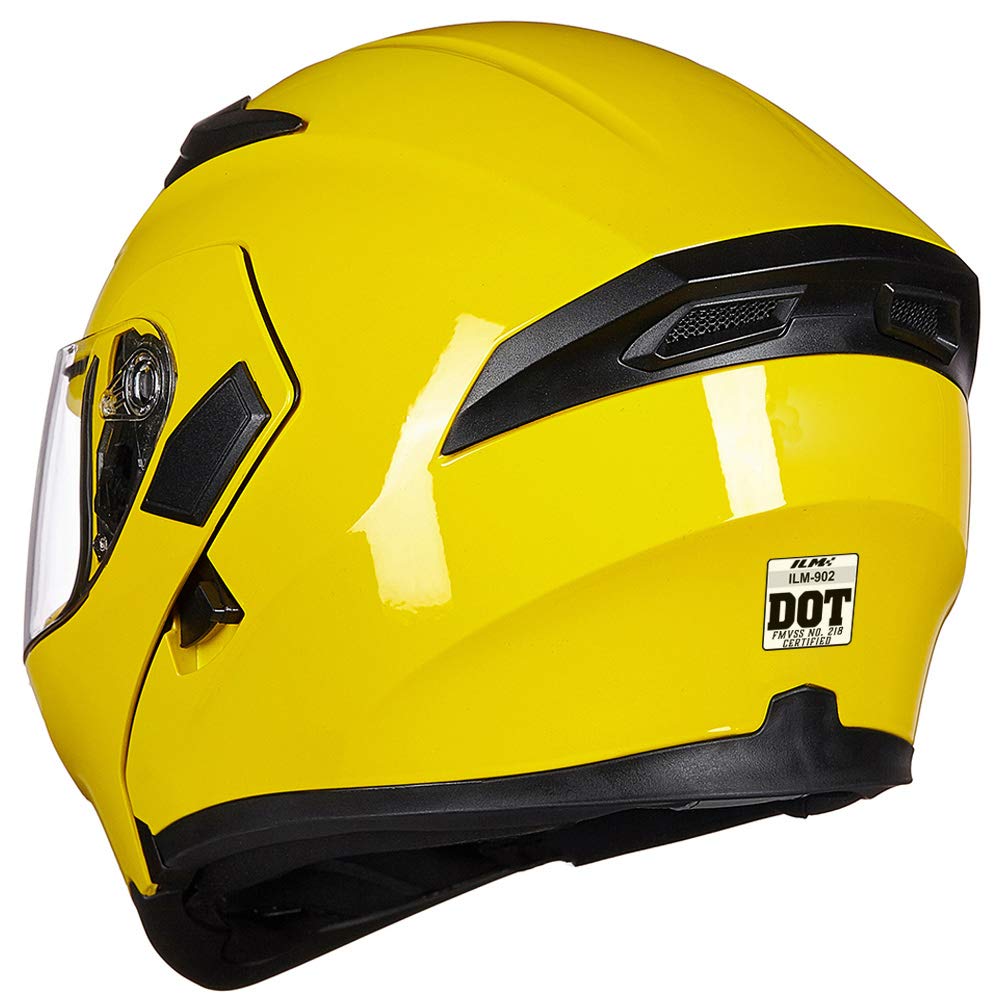 Ilm Motorcycle Dual Visor Flip Up Modular Full Face Helmet Dot 6 Colors Model 902 (M, Yellow)