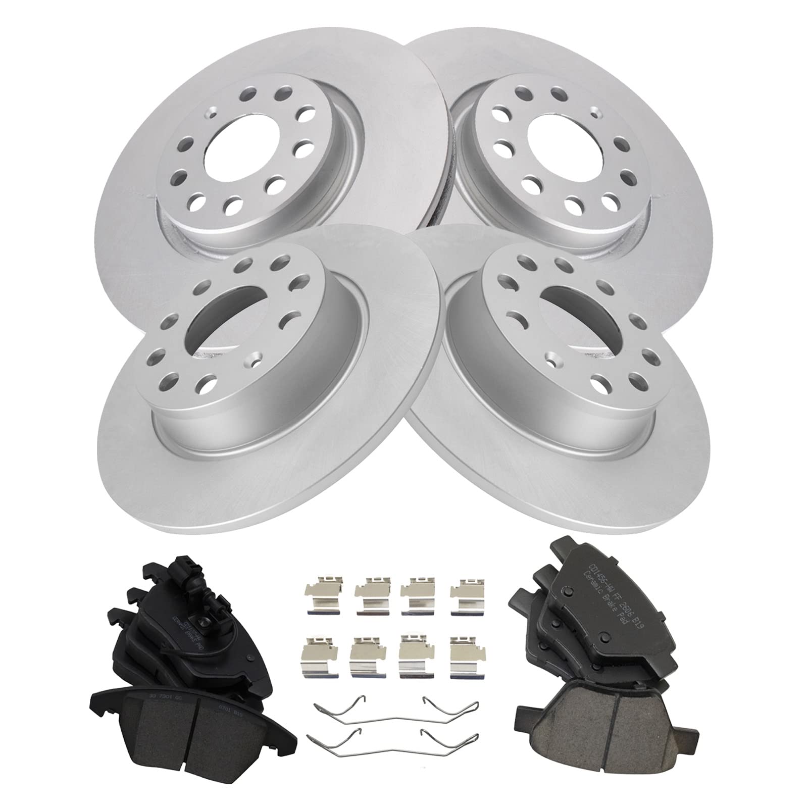 Trq Front & Rear Ceramic Brake Pad & Coated Rotor Kit W/Chemicals Compatible With 2010-2013 Audi A3 A3 Quattro 2011-2016 Volkswa