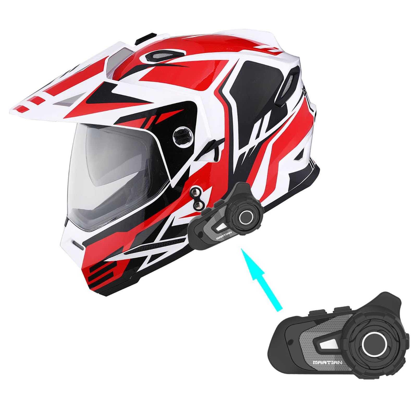 1Storm Dual Sport Motorcycle Motocross Off Road Full Face Helmet Dual Visor Storm Force Red + Motorcycle Bluetooth Headset