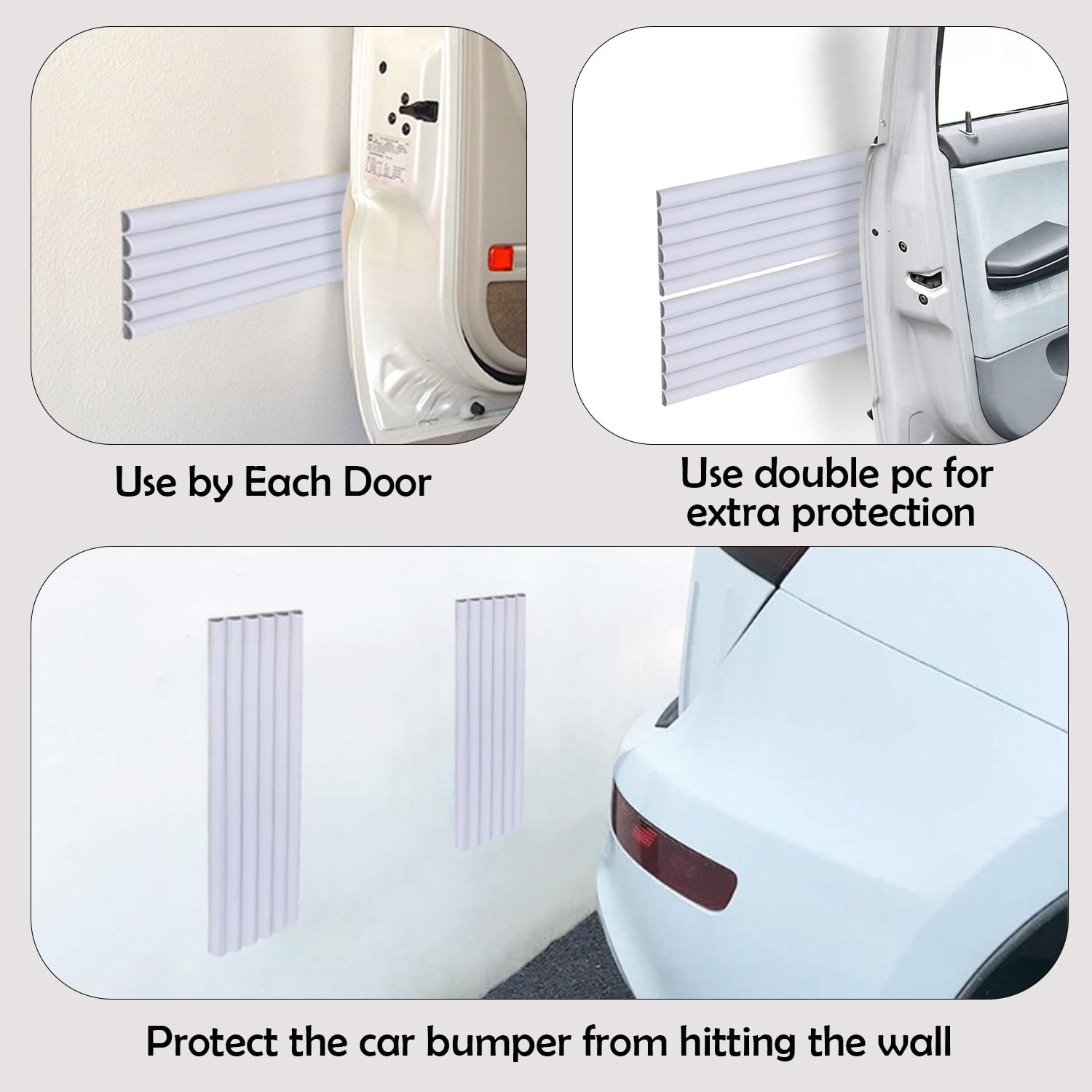 Rubber Bond Garage Wall Protectors 6 Pack - 2.75X15 Inches Strong Self-Adhesive Rubber Bumper Protectors For Garage Walls - Anti-Scratch And Waterproof Garage Wall Protector For Car Doors - White