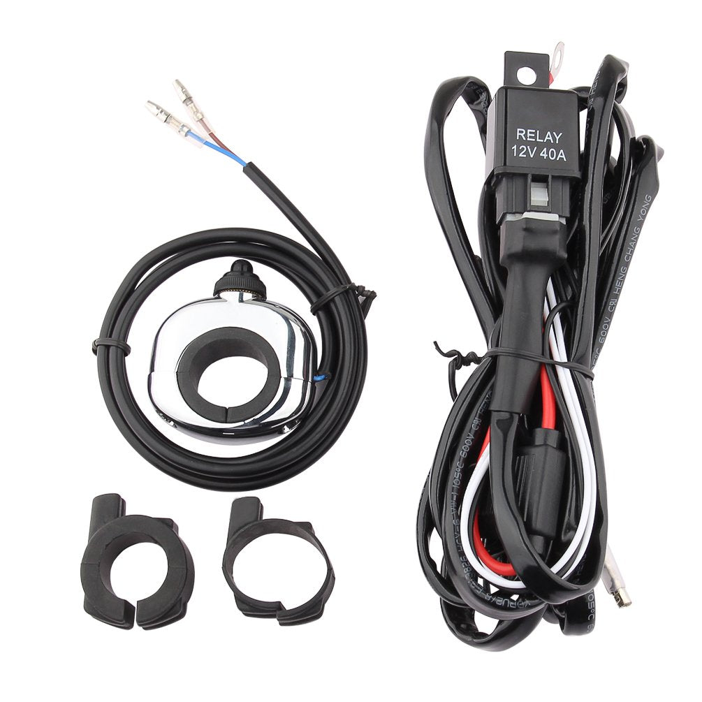 Proauto Universal Driving Lights Relay Kits For Harley Motorcycle Switch Fits 7/8'', 1'' Or 1-1/4'' Handlebar