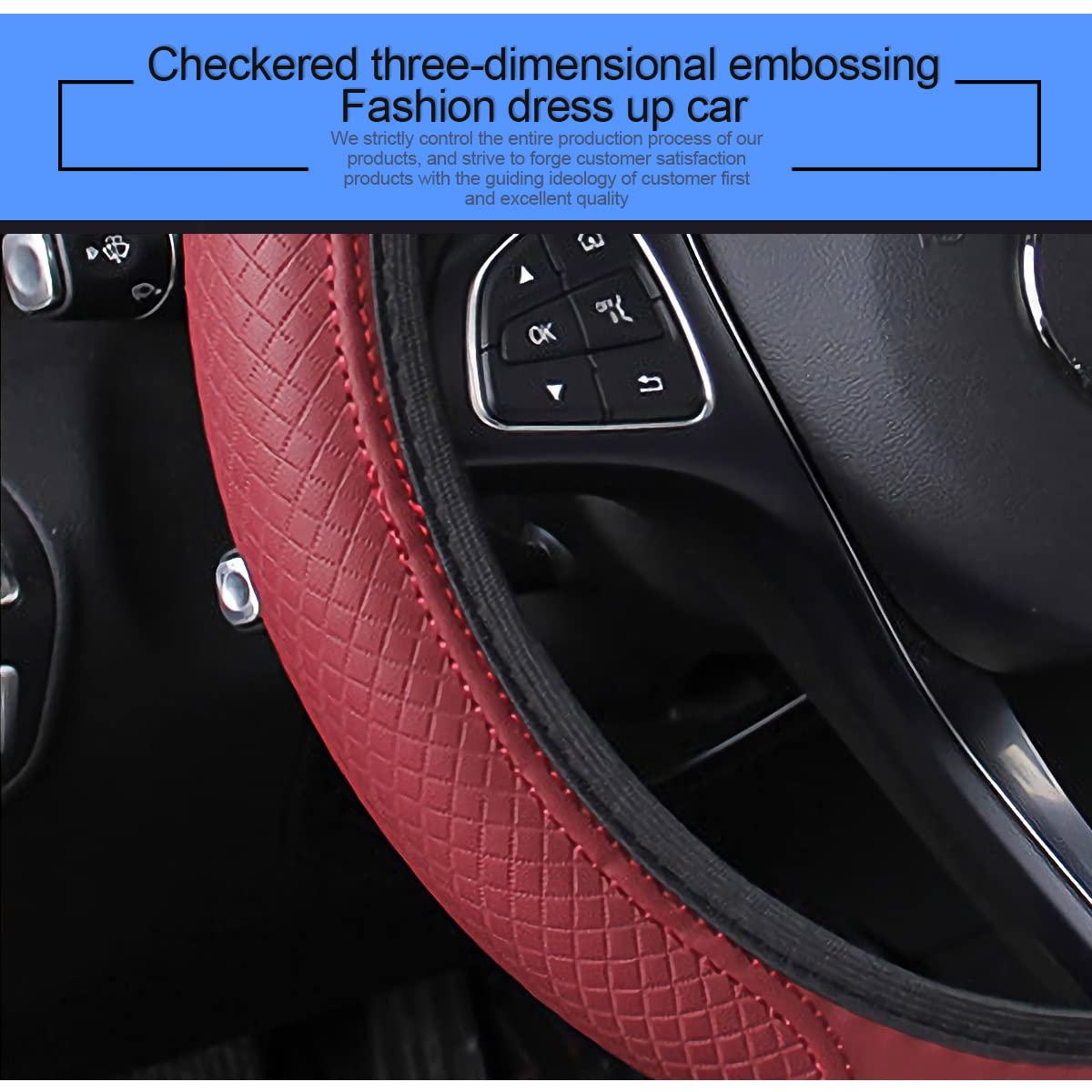Leather Car Steering Wheel Cover, Anti-Slip Breathable Microfiber Leather Steering Wheel Protector For Women Men, Universal 15'' Elastic Soft Odorless, Car Accessories For Car, Truck, Suv (Wine Red)
