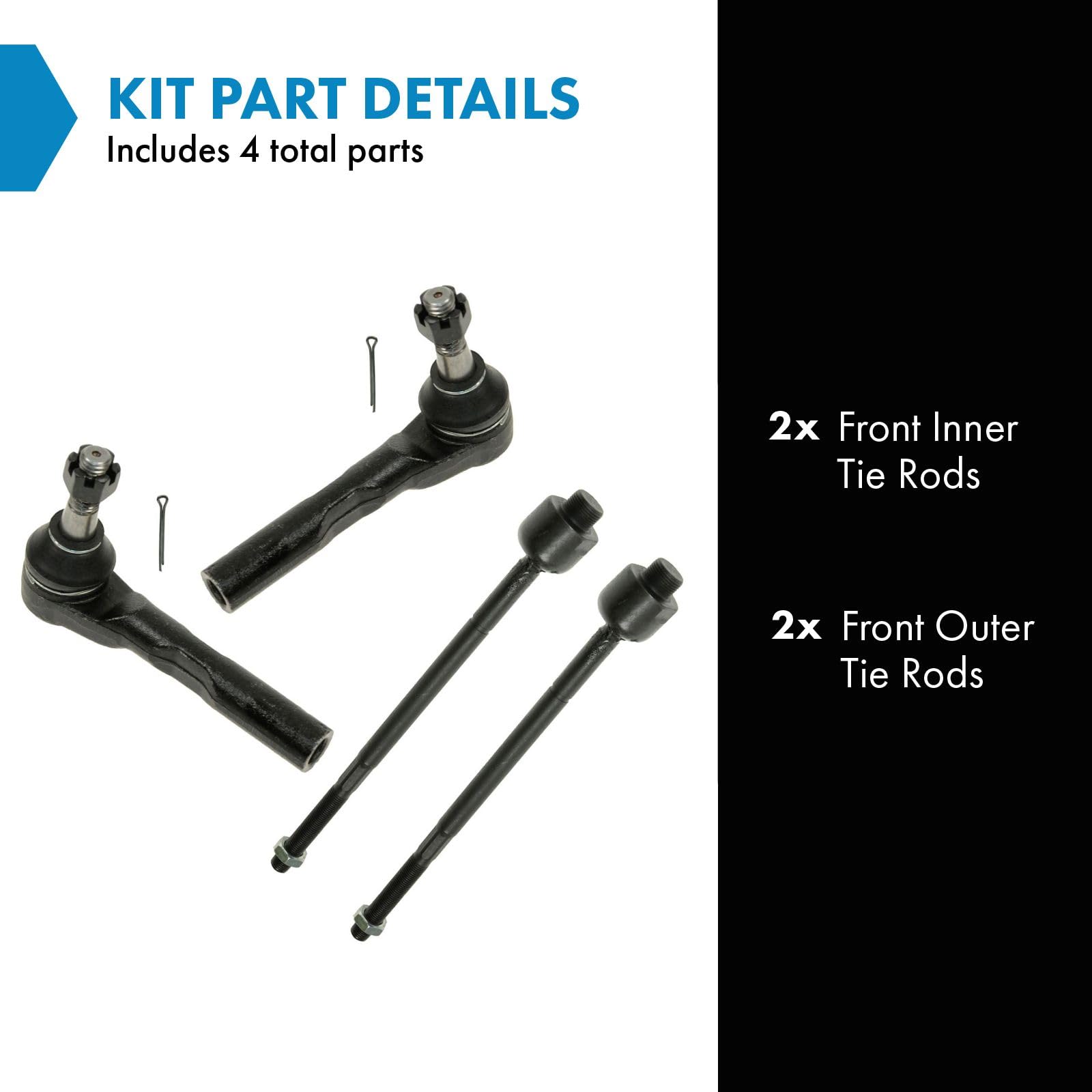 Trq Front Tie Rod Set Compatible With 2003-2014 Chevrolet Express 1500 2003-2005 Express 2500 Gmc Savana 1500 Savana 2500