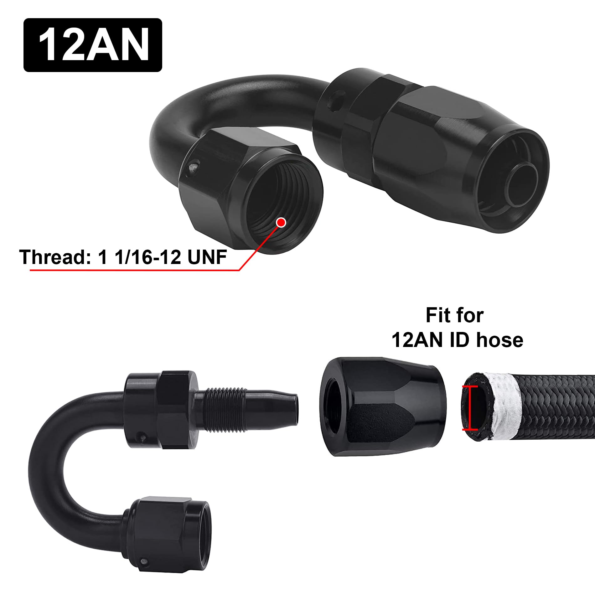 Evil Energy 12An Hose End Fitting 180 Degree Swivel For Cpe Braided Hose Black